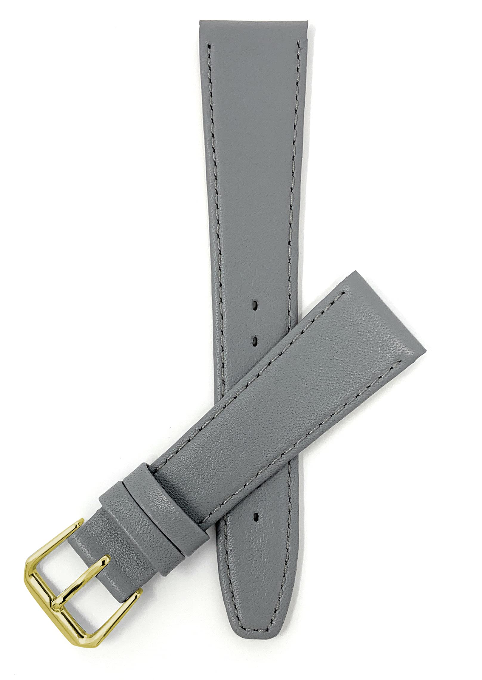 Bandini Extra Long 12mm Womens Leather Watch Band Strap - Grey/Gray with Stitching - Classic - Slim - Gold Buckle