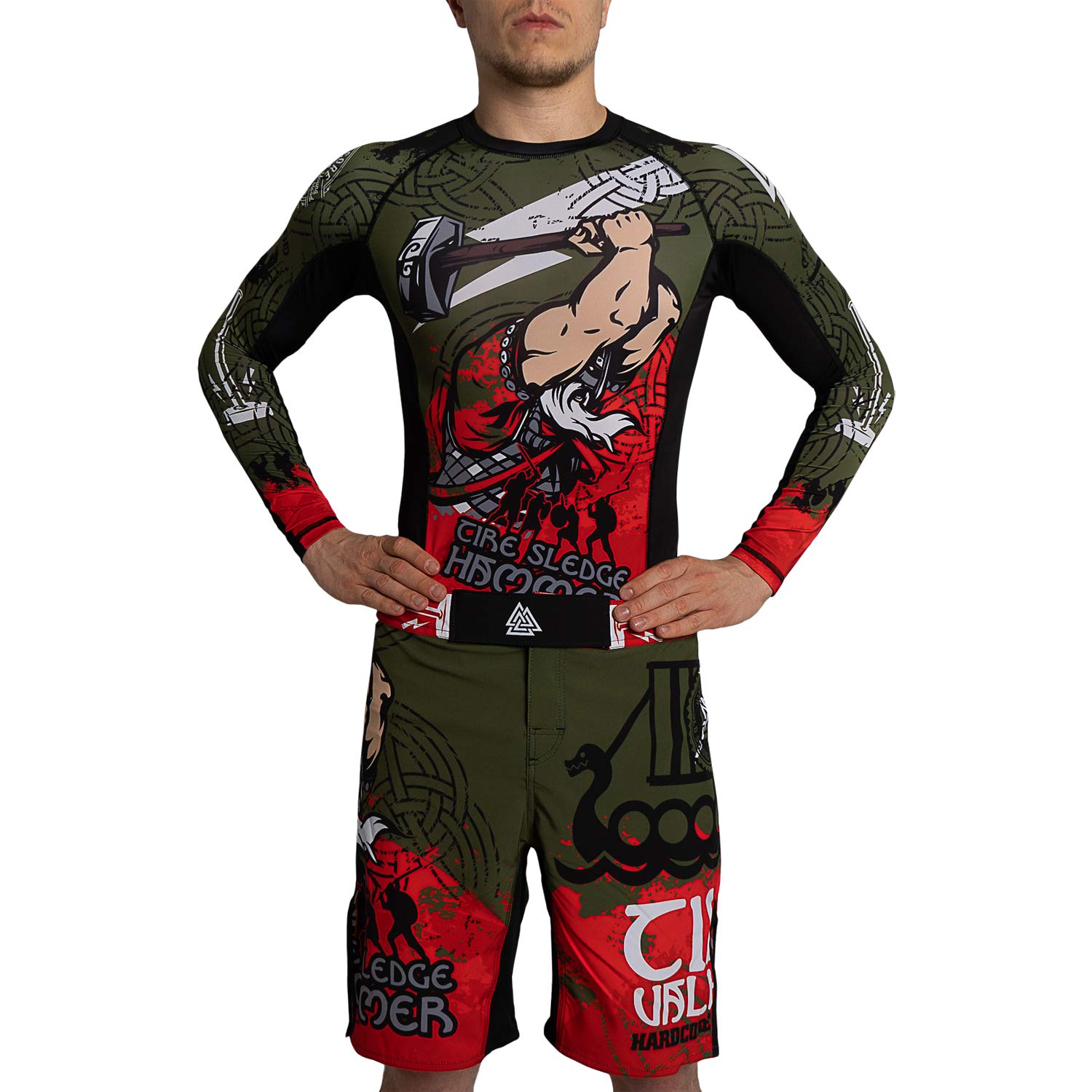 Hardcore Training Fight Shorts Boks Męski Szorty do Walki MMA Combat BJJ Grappling Fitness Muay Thai Kickboxing No Gi (DE/NL/SE/PL, Alfa, XXL, Regularny, Regularny, Wielokolorowy zielony)