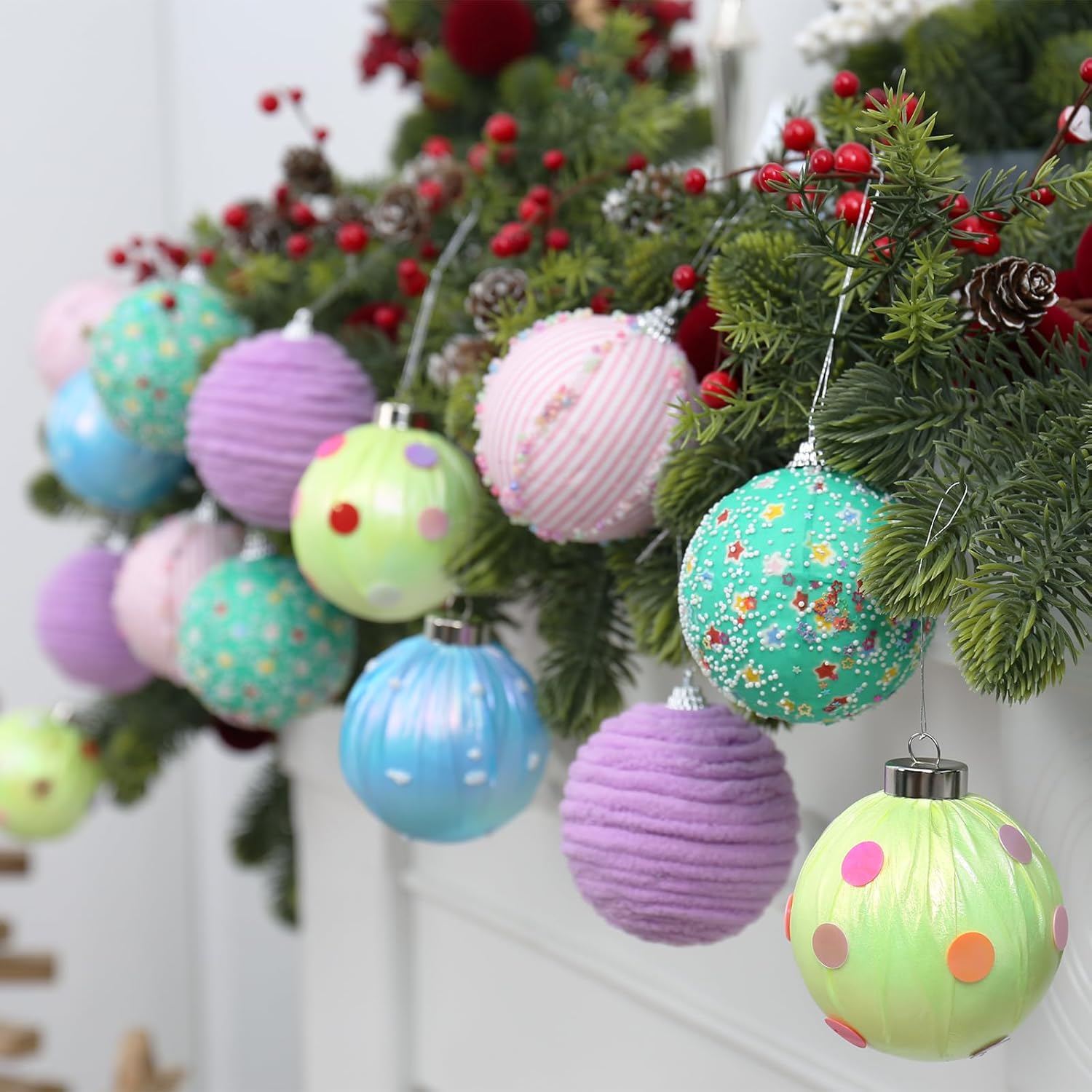 SY Super Bang 15PCS Christmas Ornaments Set, 8CM/3.14" Macaroon Colorful Pastel Candy Shatterproof Ball Ornaments Tree Hanging Decorations, for Home Holiday Party Xmas Decor. - Image 5