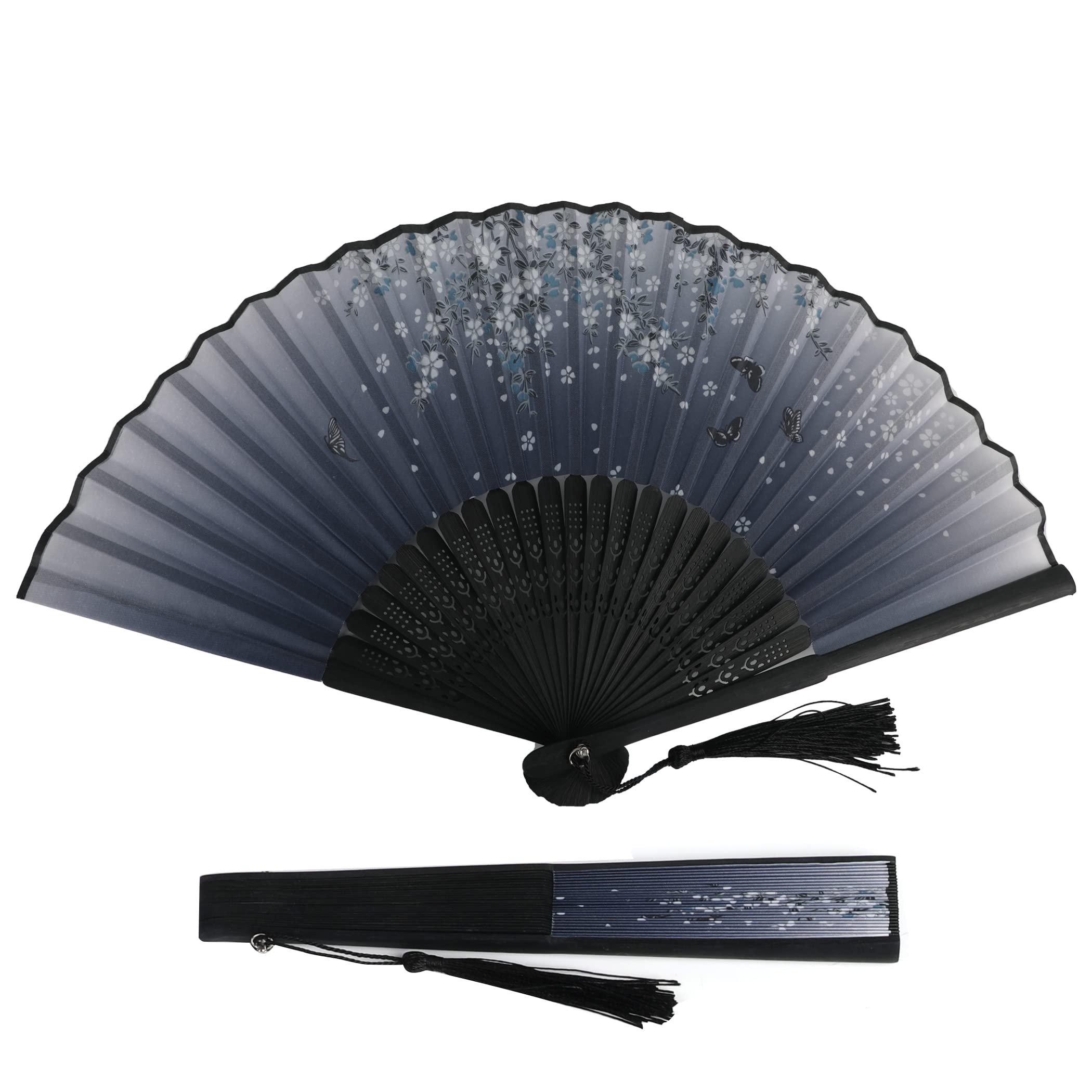 Black Bamboo Folding Fan, Summer Festival Style