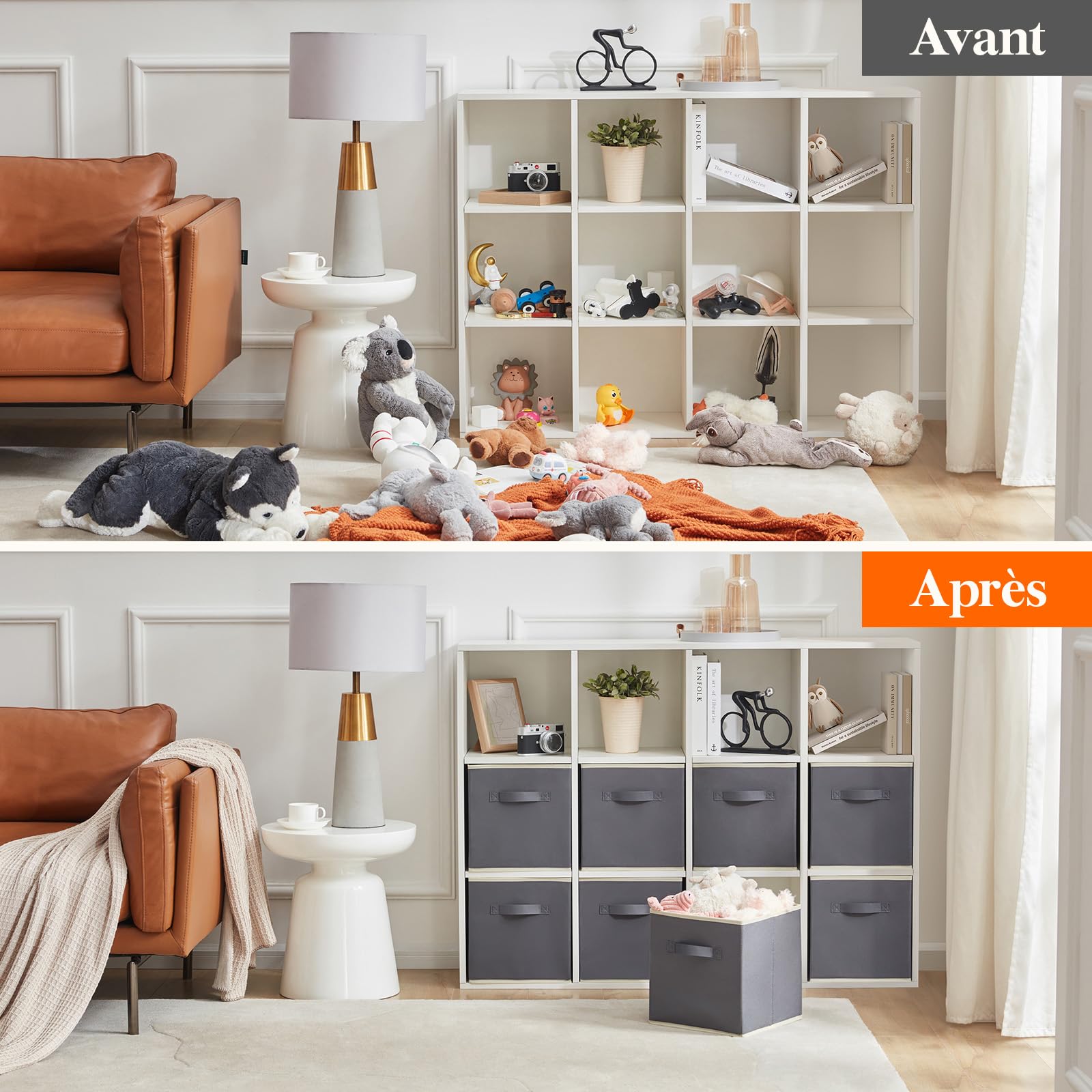 Lifewit Lot de 8 Cubes de Rangement Pliables, Panier en Tissu, Caisse, Boites Rangement avec Poignées, Organisateur pour Vetements, Jouets, 33 x 33 x 33 cm, 36 L, Gris