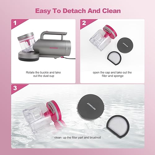 Miniatura 6 de Aspirador de colchón, aspiradora de cama, succión fuerte de 15 KPa, bajo ruido, aspiradora de mano de 350 W, almohadas, sofás de tela, alfombras y