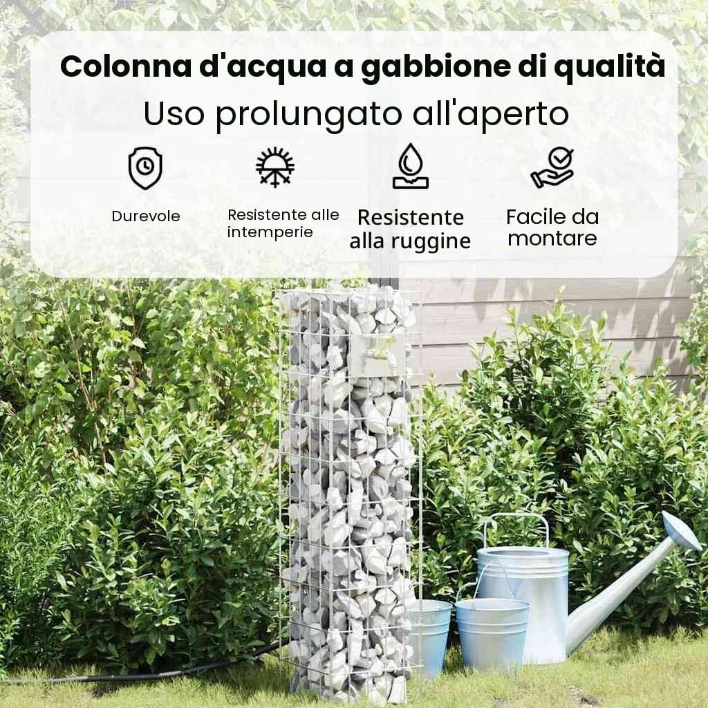 vidaXL Rubinetto Gabion Argento 25 x 25 x 100 cm Acciaio Inossidabile, Rubinetto da Giardino Moderno, gabione Rettangolare, Resistente agli Agenti atmosferici per Esigenze pratiche