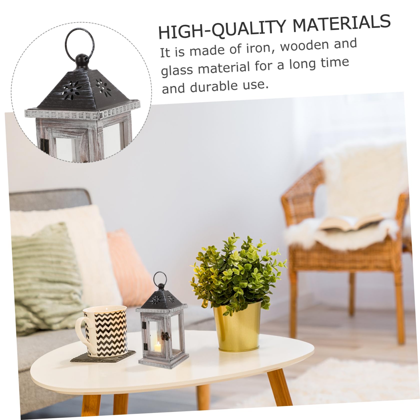 Lanterna Portacandele in Legno e Ferro da Appendere Stile Nordico Vetro, Candeliere Rustico Decorativo per Creare un Caldo Bagliore Accogliente