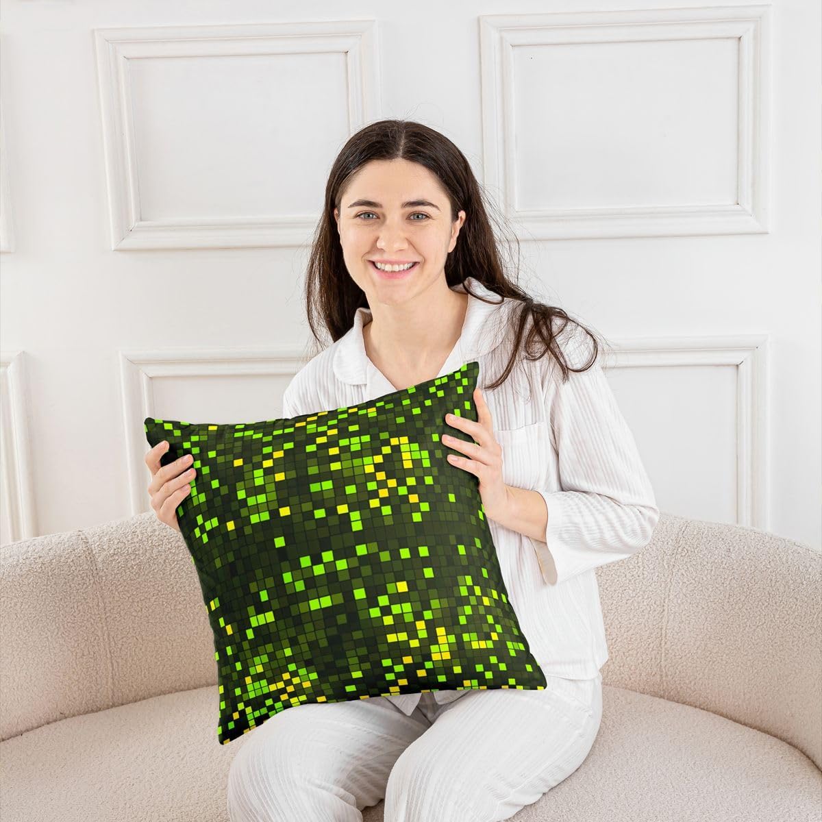 Feelyou Neon Green 8-bit Pixel Throw Pillow Covers Set of 2 Gaming Cushion Covers Retro Pixel Pillow Case for Couch Sofa Gamer Room Decor Cushion Case Kids Boys Girls Bedroom Decor 18 x 18-Inch image 5