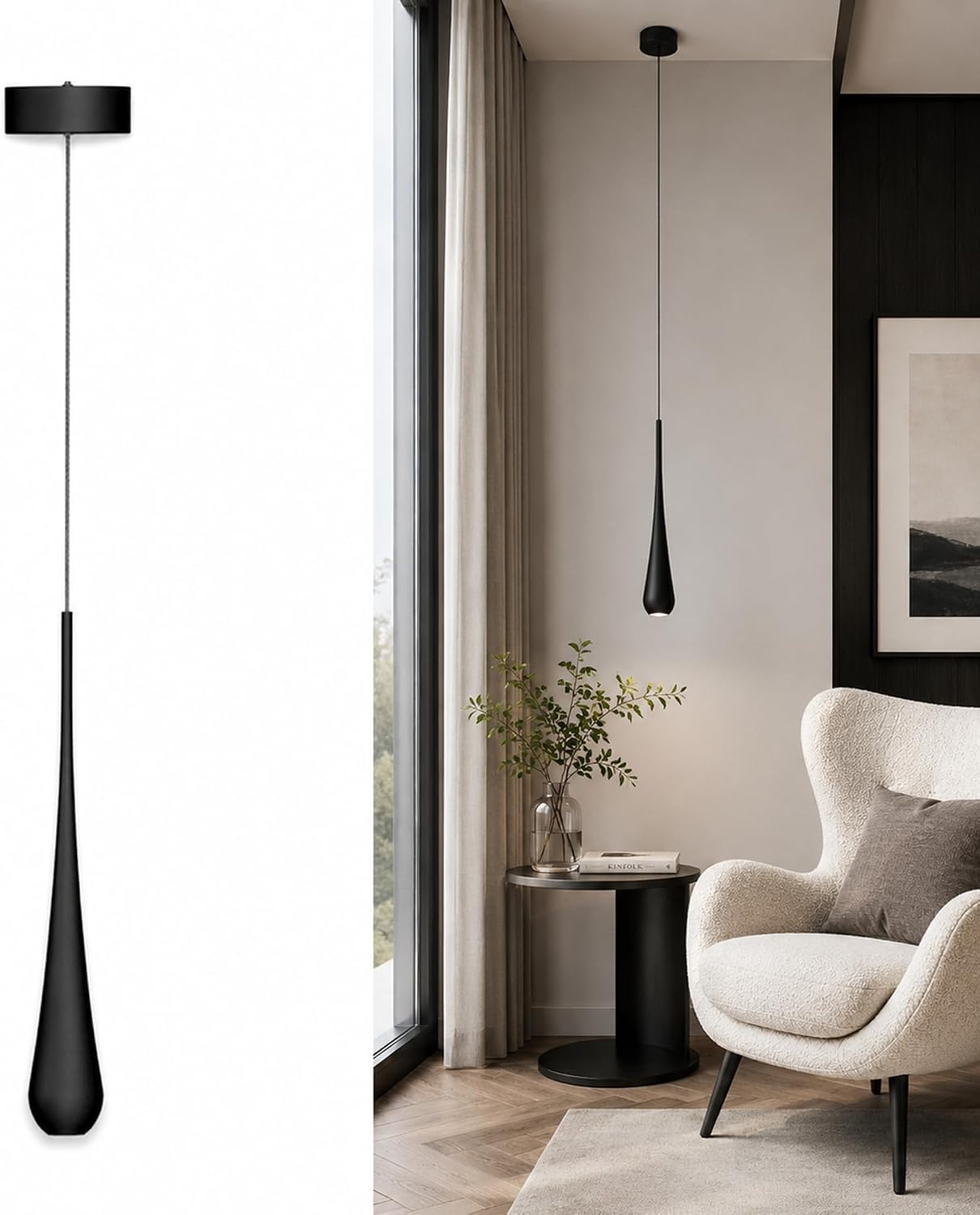 LEDMyplace LED Pendant Light Fixtures, 7W, Dimmable, 516 Lumens, 3000K Warm White, Matte Black Finish, ETL Listed, Decorative Hanging Pendant for Home, Bedroom, Living Room, Hallway, Farmhouse