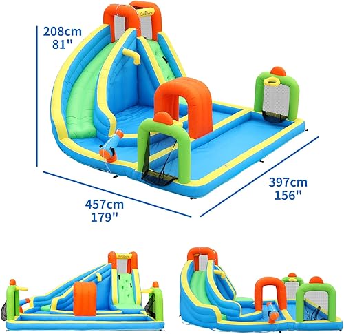 Miniatura 2 de Tobogán acuático inflable,Casa de rebote de agua con tobogán,Castillo animoso para niños al aire libre,Parque acuático inflable para niños patio