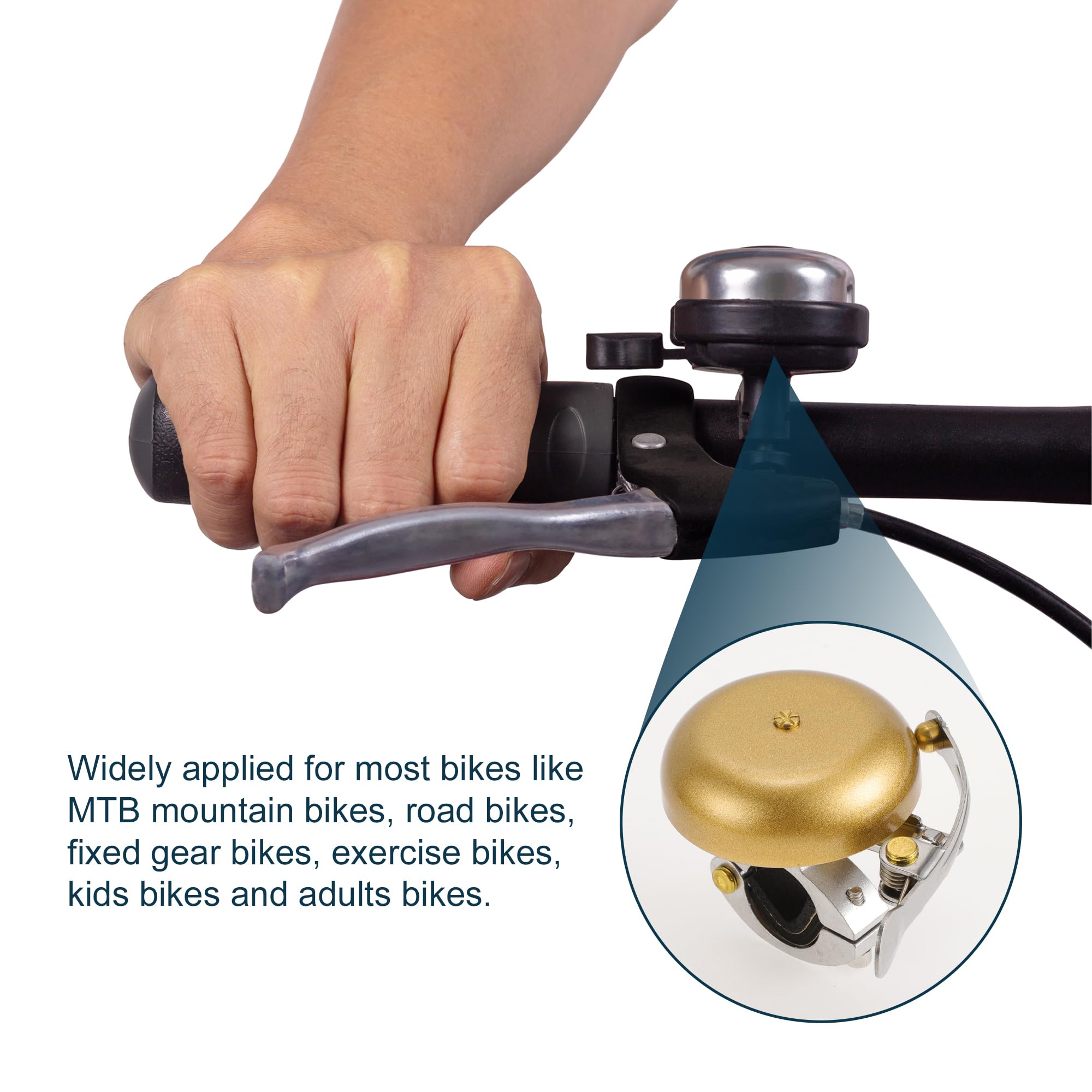 TUCKBOLD Mountain Bike Road Bike Bicycle Trigger Bell 100DB Retro Crisp Ringing Loud Sound Horn Adjustable Cycling Handlebar Bell Gold Tone for Adults Children - Image 3
