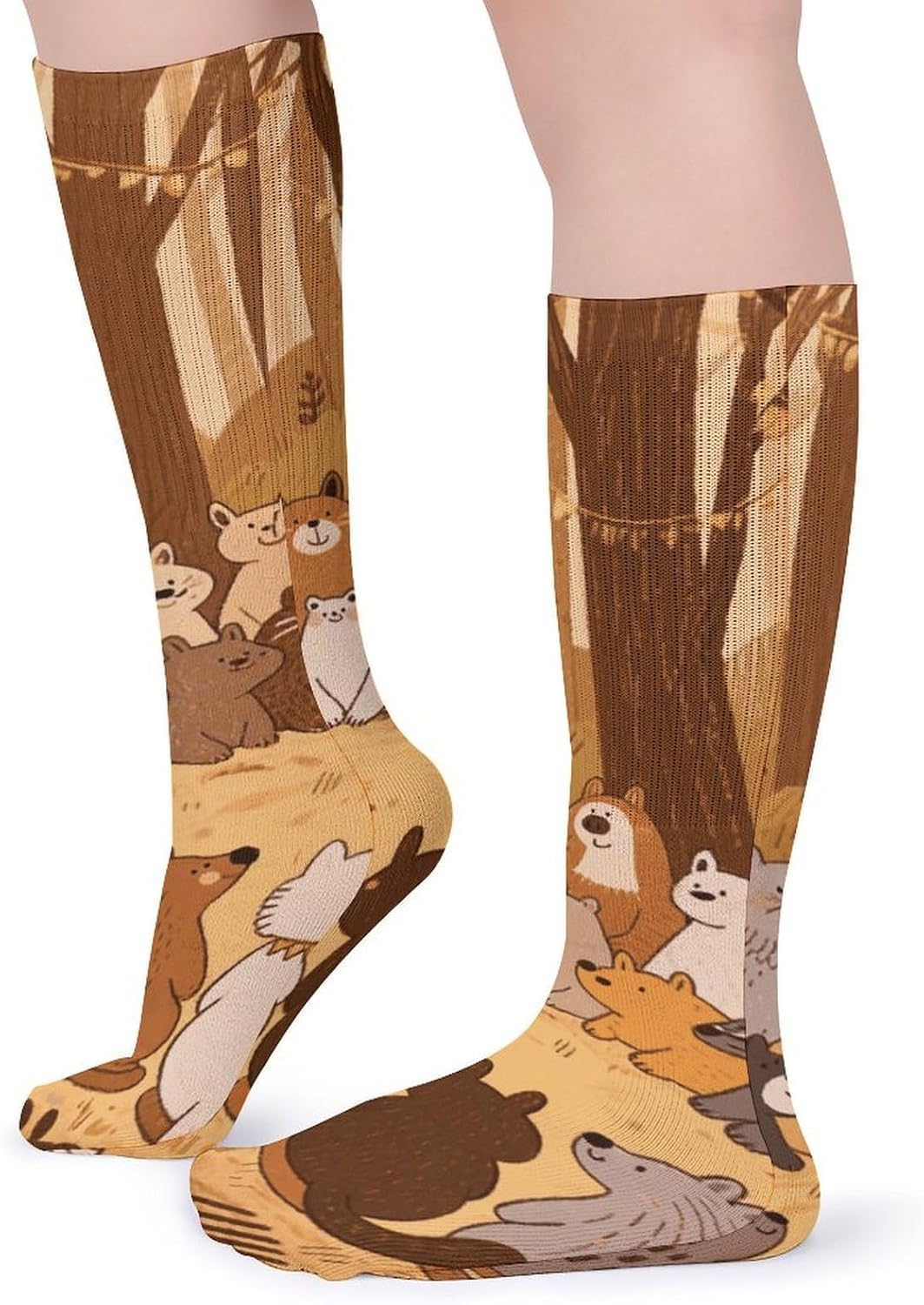 5-Pack Knee High Socks, 15.7 Inch Breathable Casual Socks Forest Animals Stockings for Men Women
