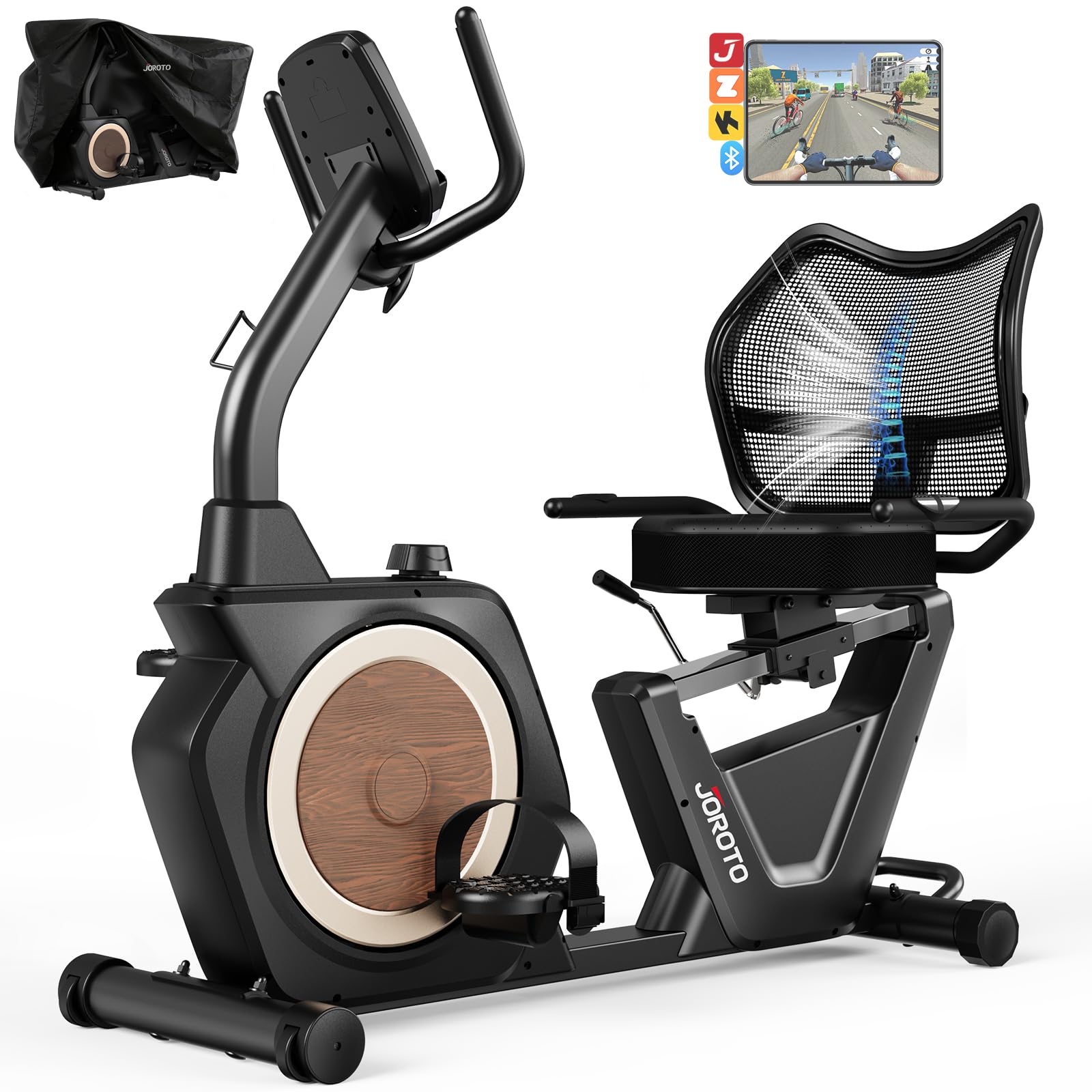 JOROTO JH50 Liegeergometer für Zuhause, Bluetooth liegefahrrad Heimtrainer mit App, 16 Widerstandsstufen, Verstellbarer Weiche Sitzfläche & Rückenlehne bis 182KG, LCD-Display, Herzfrequenzsensoren