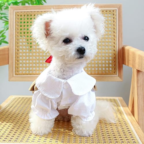 Miniatura 4 de Vestido de perro para perros pequeños, elegante vestido de princesa con lazo, vestido de verano cómodo para cachorros, ropa de algodón transpirable