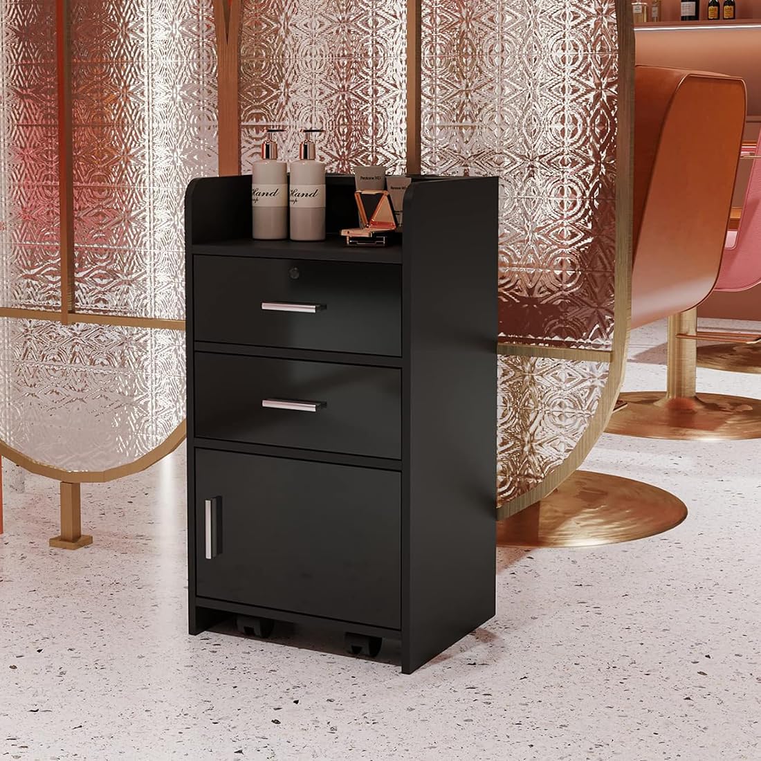 SALONです。 Salon Station Storage Cabinet with 6 Hair Dryer Holders for