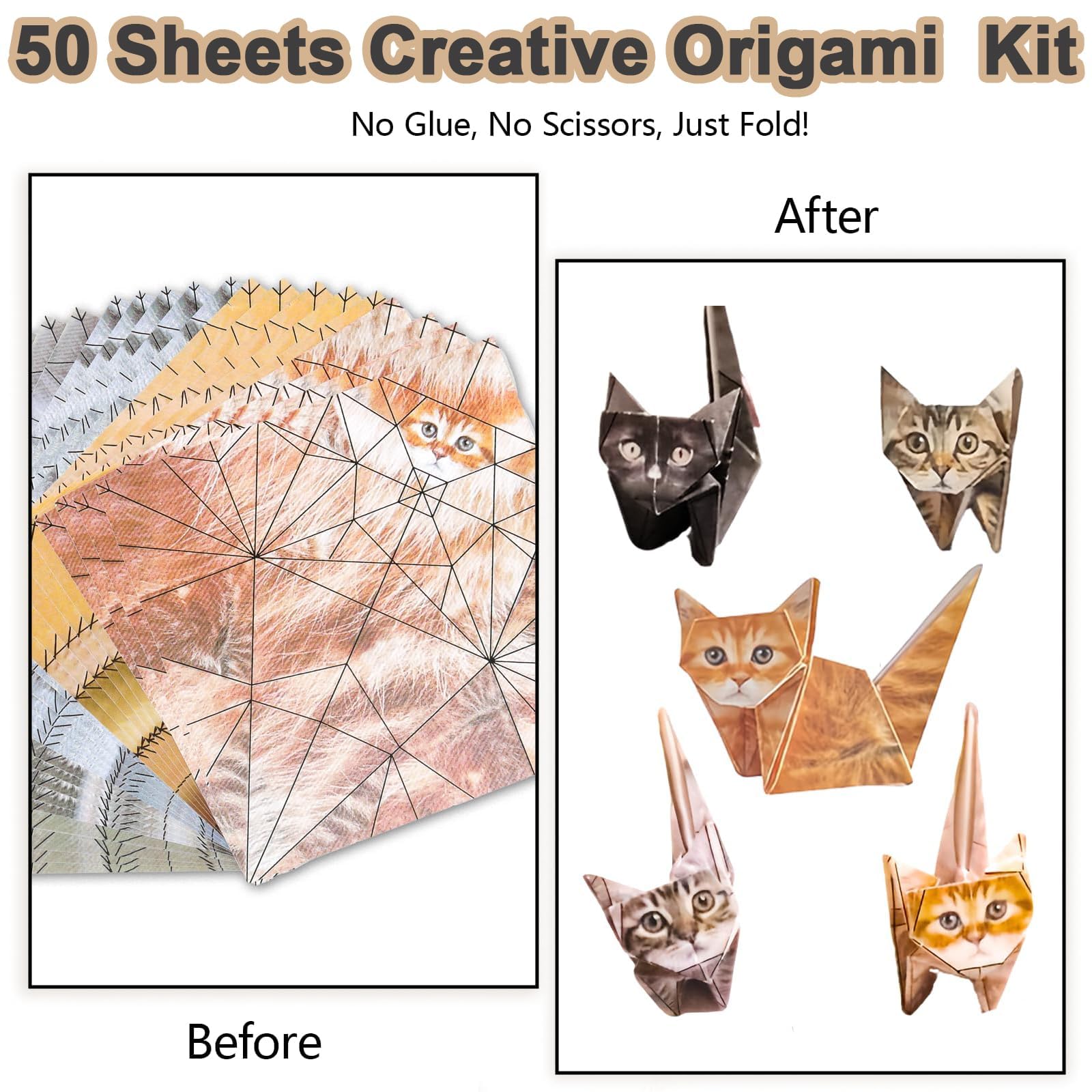 Origami Set DIY Papier Katzen - 50 Blatt DIY Origami-Papier Zum Falten Paper Cats