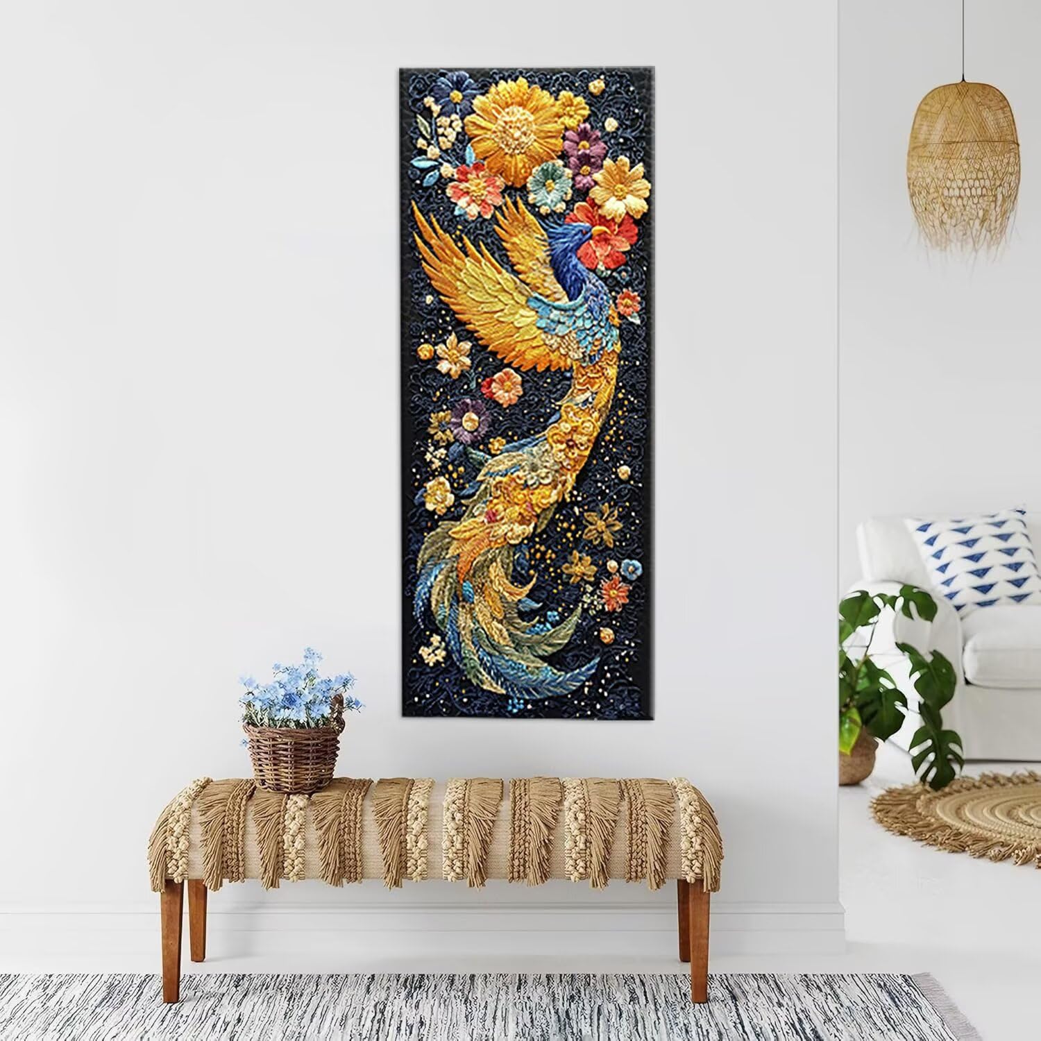 Diamentowy obraz dla dorosłych duży format, obraz diamentowy Phoenix XXL 60 x 120 cm diamentowy zestaw do malowania koralikami, diamentowa sztuka wypoczynkowa kreatywne dorośli haft ścieg krzyżykowy