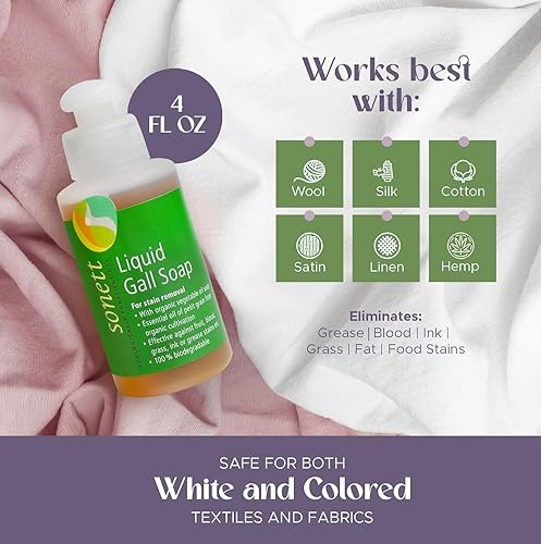 Miniatura 2 de Sonett Jabón líquido orgánico tradicional quitamanchas líquido, altamente eficaz contra marcas causadas por tinta, sangre, grasa y fruta, 4 onzas