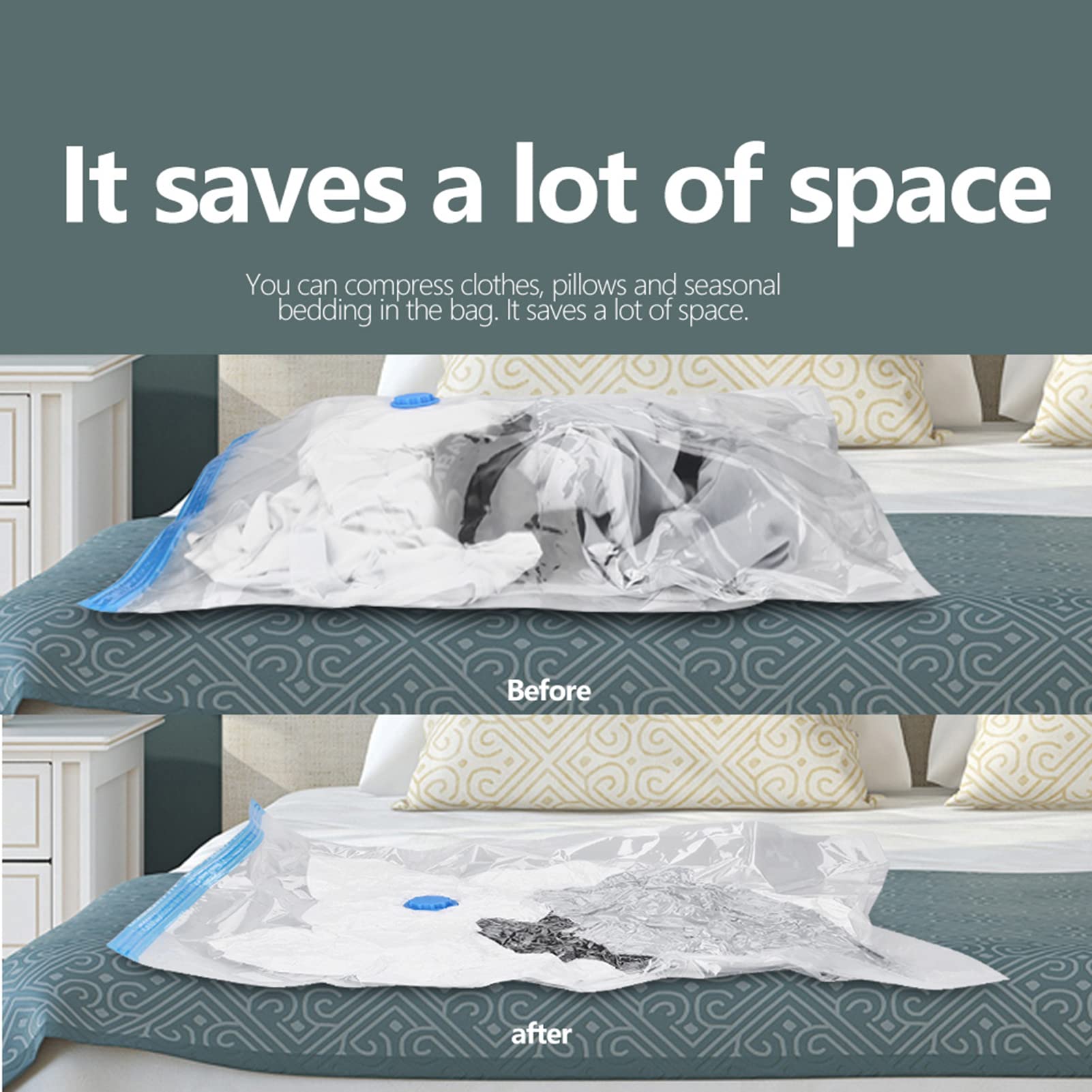 Sacchetti salvaspazio per compressione sottovuoto con pompa manuale, organizer da viaggio per vestiti, 60 x 80 cm (60x80 cm)