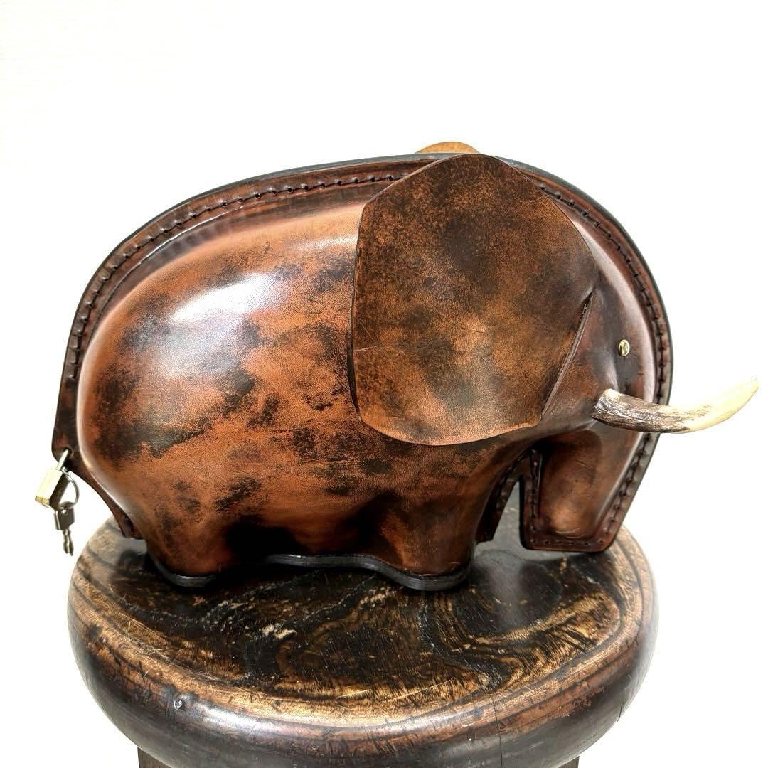 ㉛-21 貯金箱　鴻池製作所 本革 マンモス ゾウ 象 貯金箱 昭和レトロ Amazon.co.jp: 鴻池製作所 KONOIKE 本革 ヌメ革 マンモス ゾウ 象 貯金