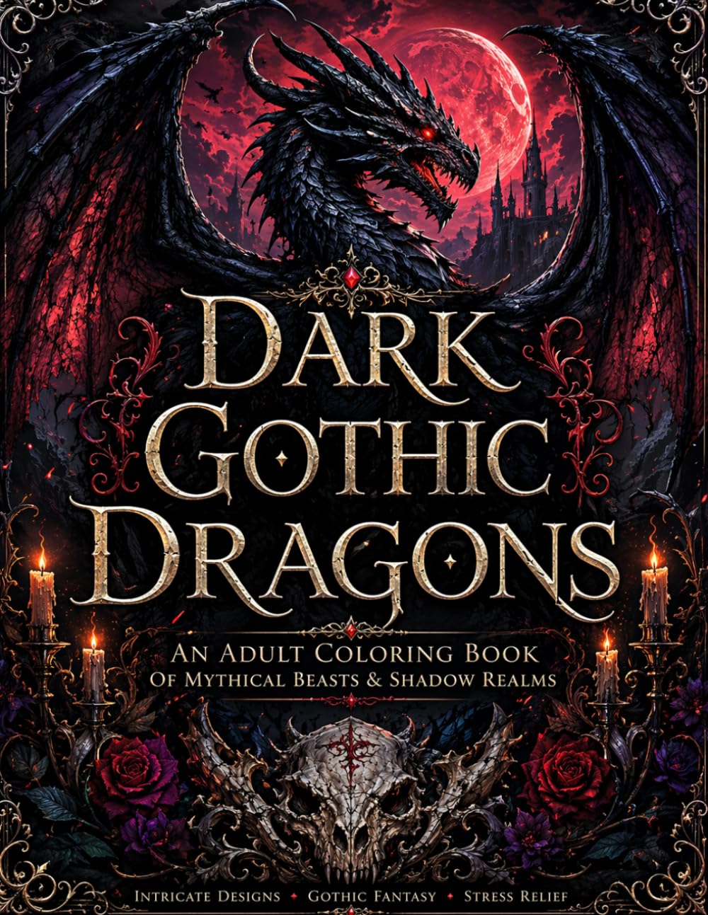 Dark Gothic Dragon Coloring Book for Adults: Intricate Shadow Realm Designs, Mythical Beasts, Skulls & Dark Fantasy Creatures for Relaxation