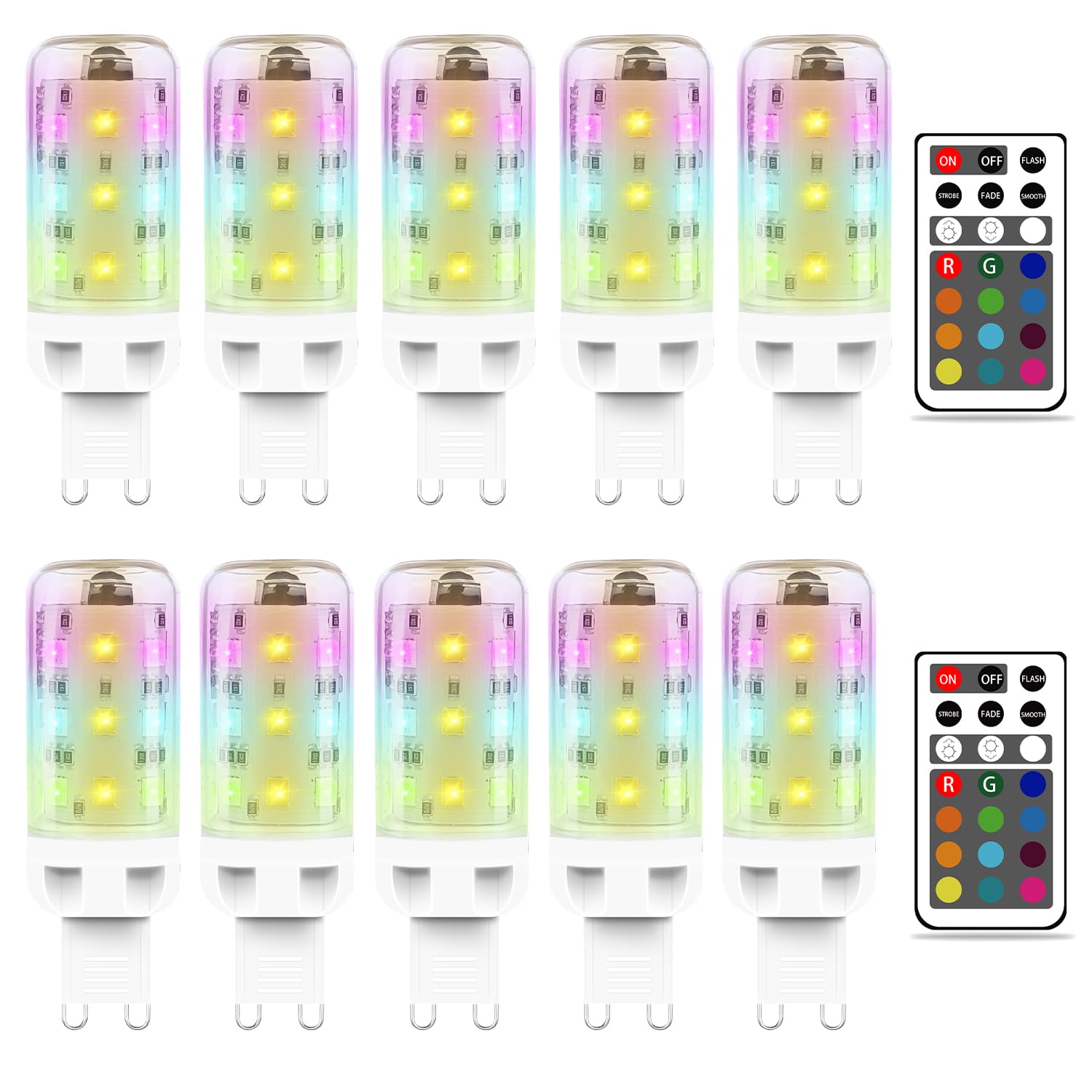 MDee G9 LED Bulbs Colour Changing Light Bulb with Remote Control, 2.5W RGB Light Bulb, G9 Dimmable LED Bulbs Warm White 3000K + 12 Color, Ideal for Home Mood Lighting, Bar, Party Decoration, 10 Pack