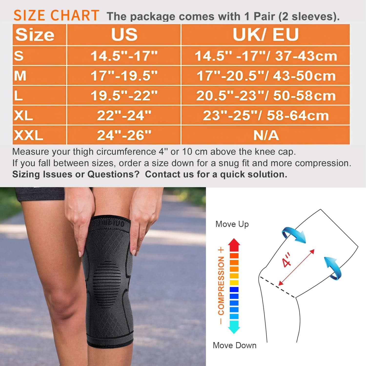 CAMBIVO 2 Pack Knee Brace, Knee Compression Sleeve Support for Men and Women, Running, Workout, Gym, Hiking, Sports: Sports & Outdoors