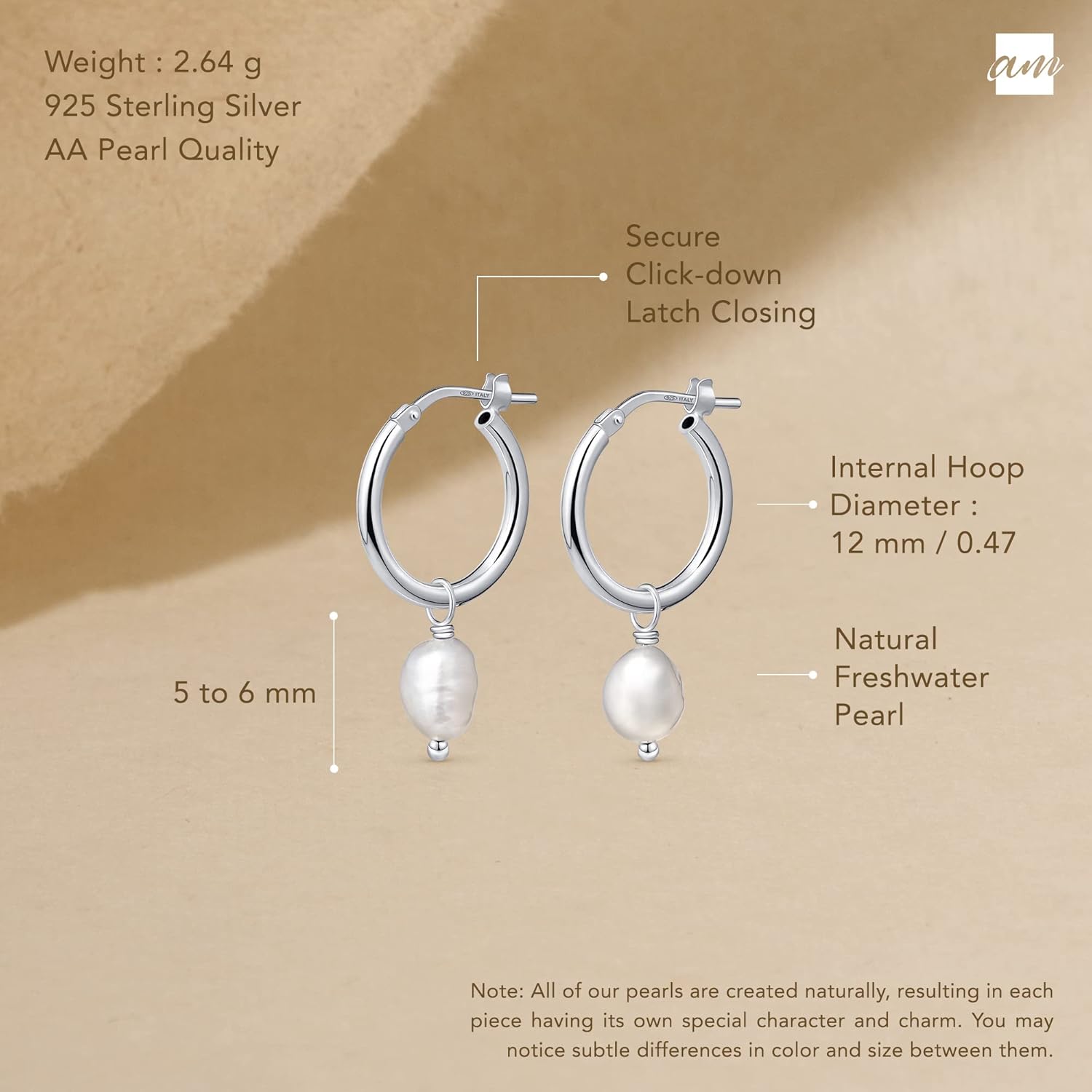 Amberta Women 925 Sterling Silver Freshwater Pearl Earrings - Image 5