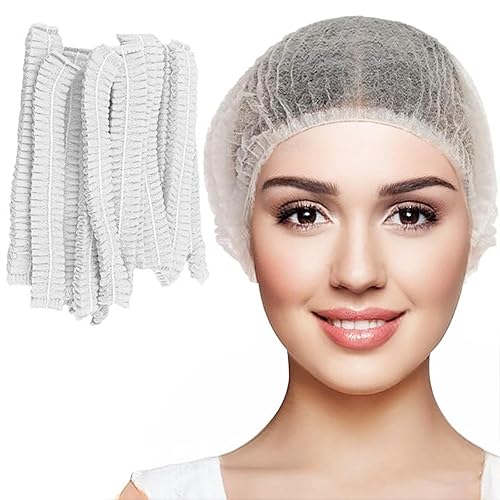 Smilco Paquete de 100 gorras desechables blancas, red para el cabello de 24 pulgadas, tapón elástico para redes de cabello, servicio de alimentos,