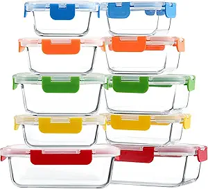 M MCIRCO 10-Pack Glass Food Storage Container with Lids, Airtight Glass Lunch Containers,No Leaking Glass Meal Prep Container,Microwave, Oven, Freezer and Dishwasher Friendly