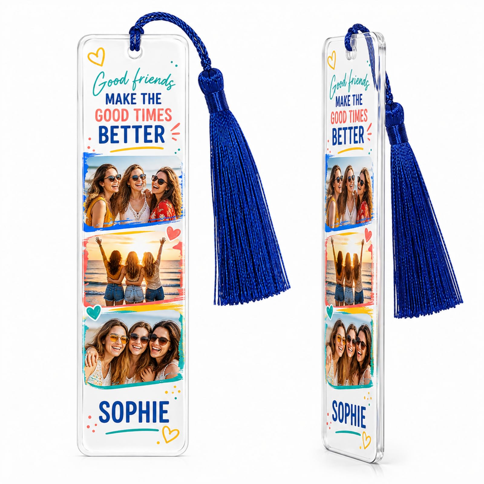 Personalised Acrylic Photo Bookmark, Colour Pop Design, 3 Photos