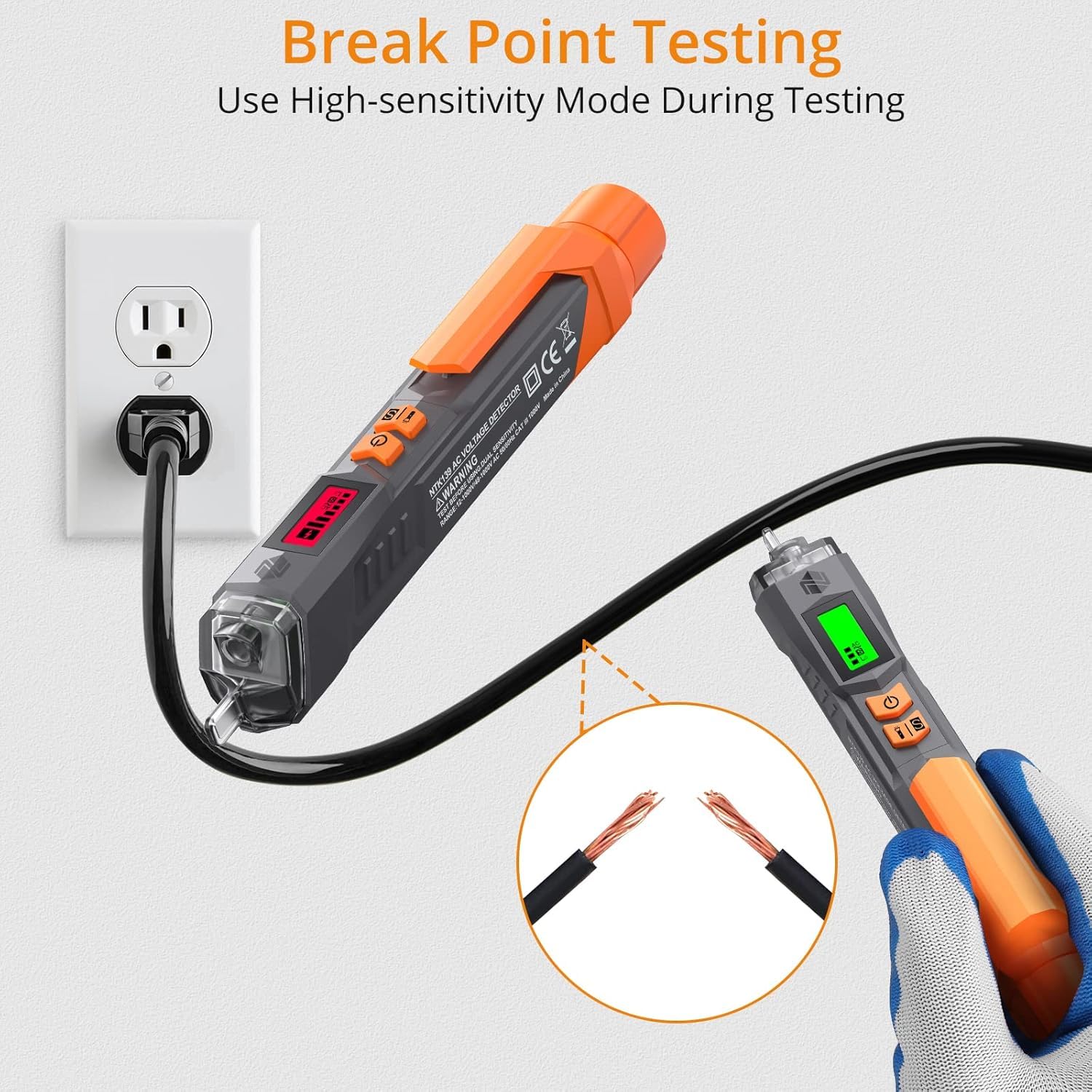 Neoteck Bezkontaktowy Tester Napięcia Cyfrowy 12-1000V/48-1000V Regulowana czułość Bezkontaktowy tester faz Tester prądu z wyświetlaczem LCD, brzęczykiem, wyszukiwarką punktów przerwania przewodu | Regulowany czujnik podwójnej czułości 12 V/48 V-1000 V. L
