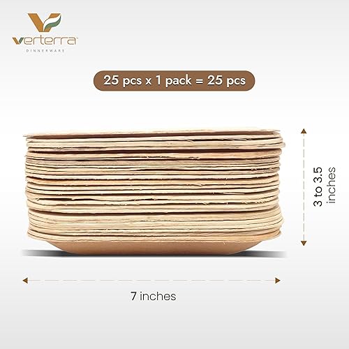 Miniatura 4 de VerTerra Platos de hoja de palma  7 pulgadas cuadradas, paquete de 25  Platos de bambú desechables y ecológicos para aperitivos, postres, eventos,