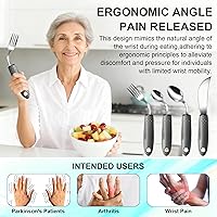 Vista 3 de Haiou Juego de cubiertos adaptativos de 4 piezas, utensilios en ángulo de 42° para pacientes de Parkinson y ancianos con temblores de mano
