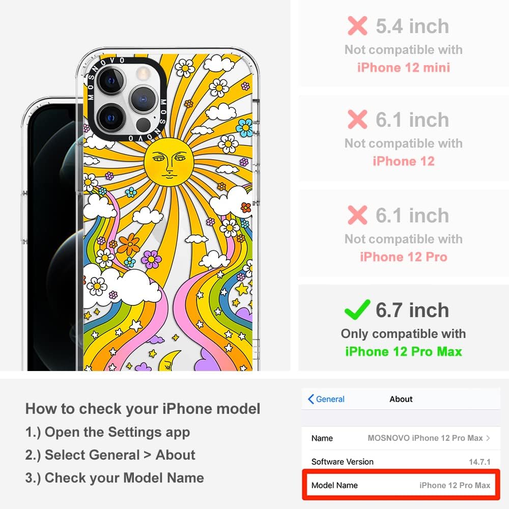 MOSNOVO Compatible with iPhone 12 Pro Max Case, [Buffertech 6.6 ft Drop Impact] [Anti Peel Off Tech] Clear TPU Bumper Phone Case Cover 70's Psychedelic Groovy Art Designed for iPhone 12 Pro Max 6.7"