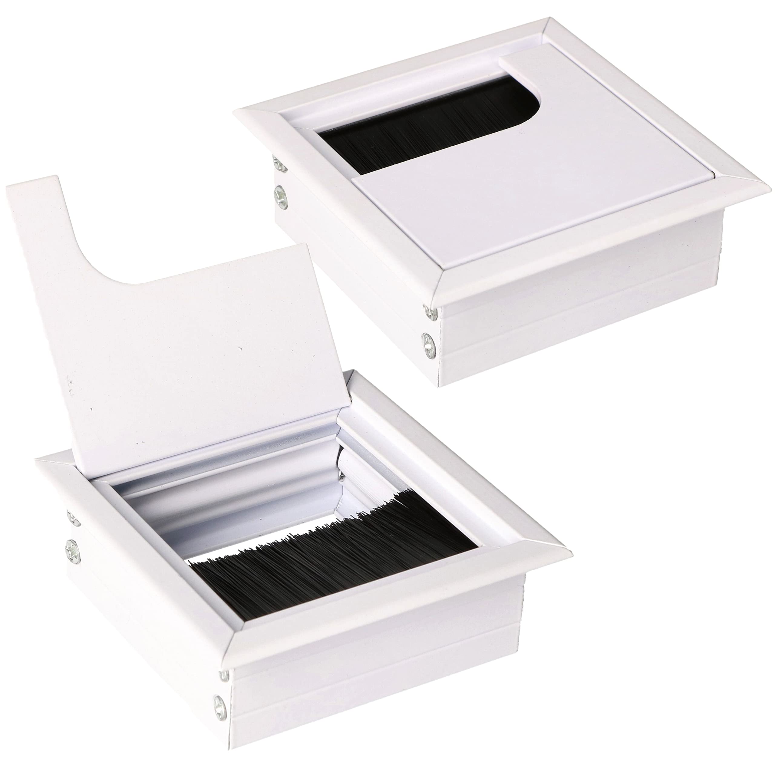 KOTARBAU® 2 x Pasacables de Aluminio 80 x 80 mm, Pasacables para Muebles, Blanco, Pasacables Rectangular de Aluminio para Mesa, Escritorio, Organizador de Cables, Boquilla para Cables con Tapa, 2 uds