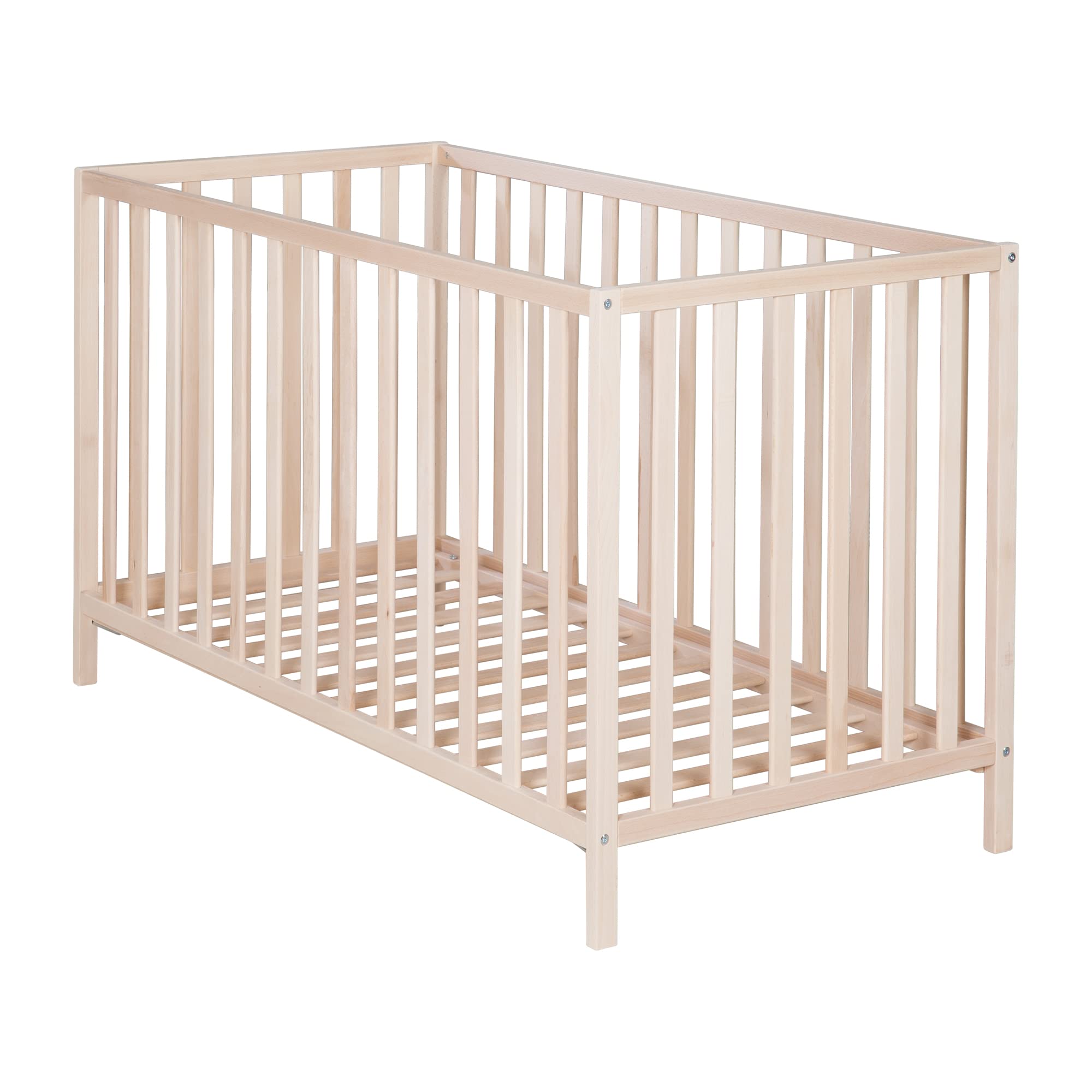 roba Lit Bébé Tout Barreaux "Cosi" 60x120 - 3 Positions d'Hauteur - Hêtre Massif Bio - Naturel
