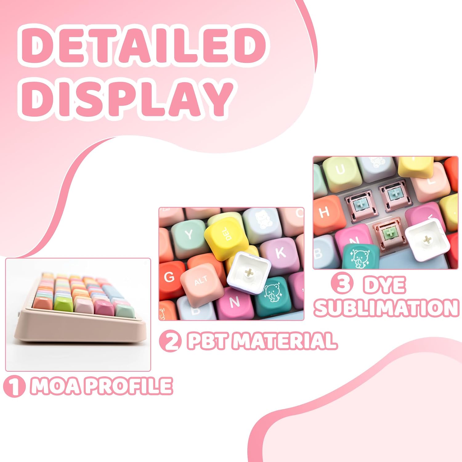 PBT Keycaps,133 Keys 5-Side Dye Sublimation Keycaps, Cute MOA Profile Custom Keycap Set with Key Puller for Cherry Gateron MX Switches Mechanical Gaming Keyboard