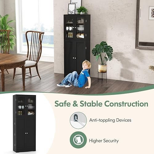 Miniatura 6 de Giantex Organizadores y almacenamiento de despensa de 63.5 pulgadas, armario de almacenamiento alto independiente para cocina, baño, sala de estar,