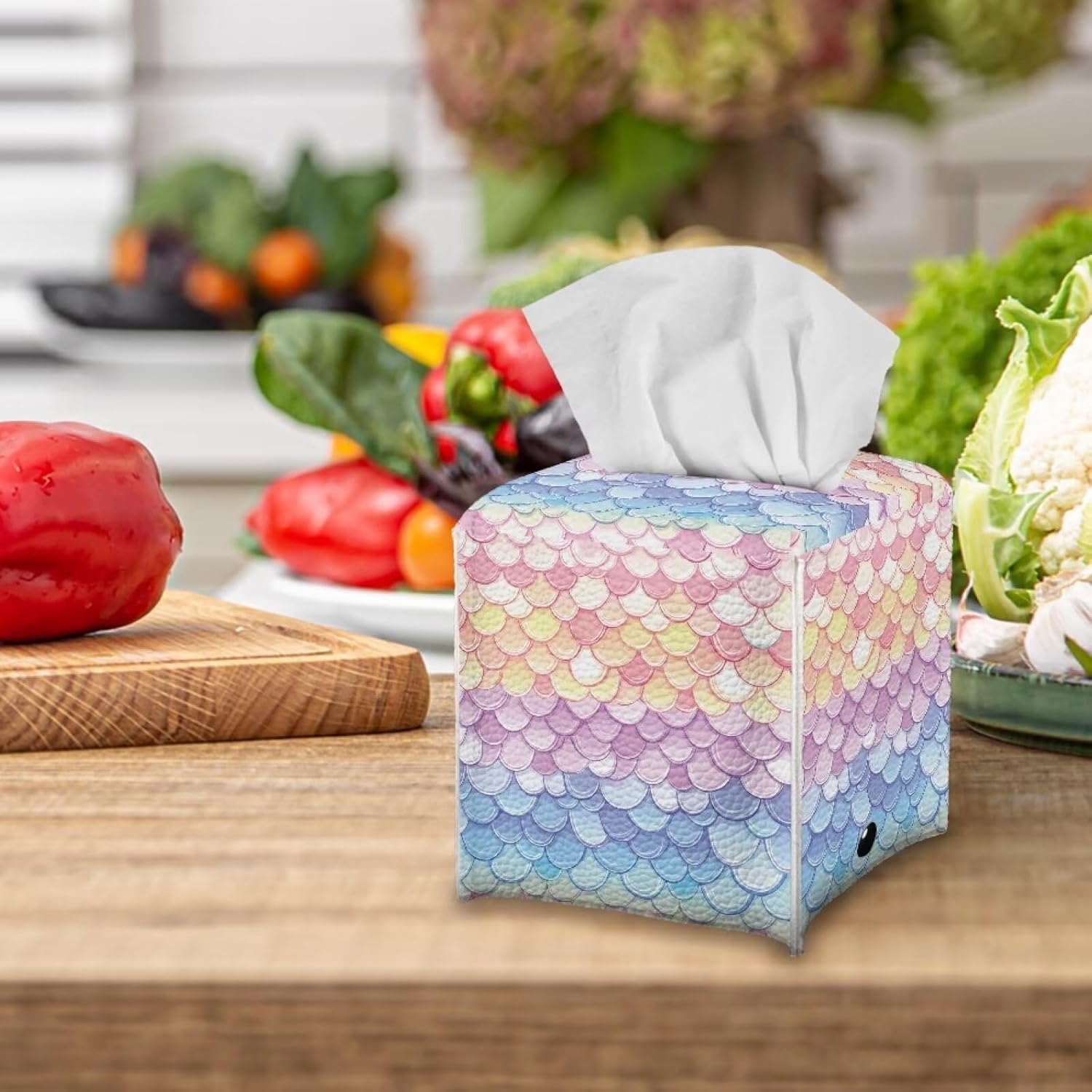 Mermaid Scale Tissue Box Cover Lightweight Facial Paper Organizer Bag Modern Napkin Holder for Bedroom Dresser Night Stand Office Desk image 3