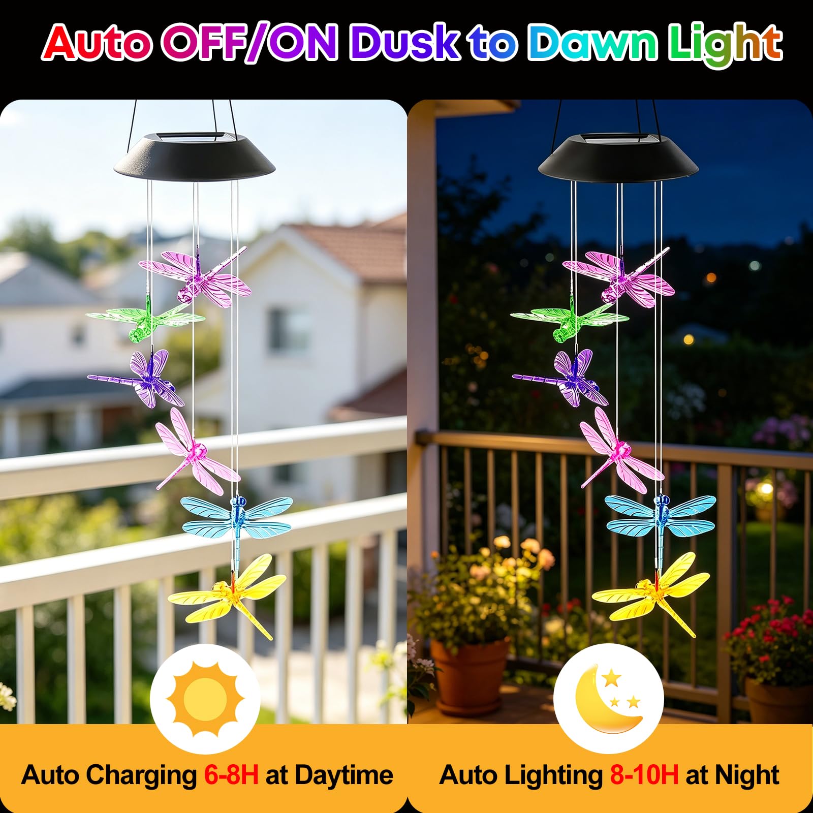 2STK Solar Windspiel Garten, Libellenform Solarlampen für Außen Garten Balkon Deko Wetterfest, Solar Windspiele für Draußen Hängend, Terassendeko Solarleuchten Geschenke für Frauen Mama Oma