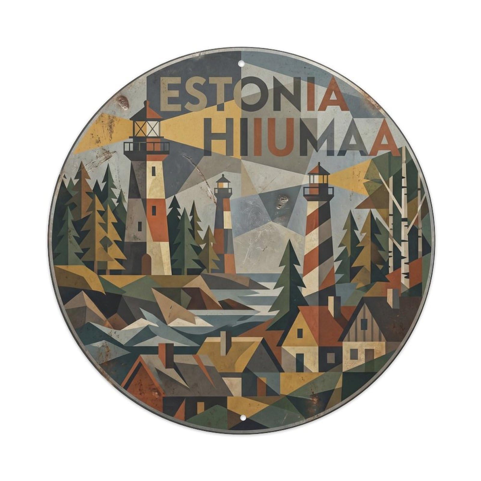 Hiiumaa Lighthouses Baltic Modern Cubist Europe Travel Metal Tin Sign