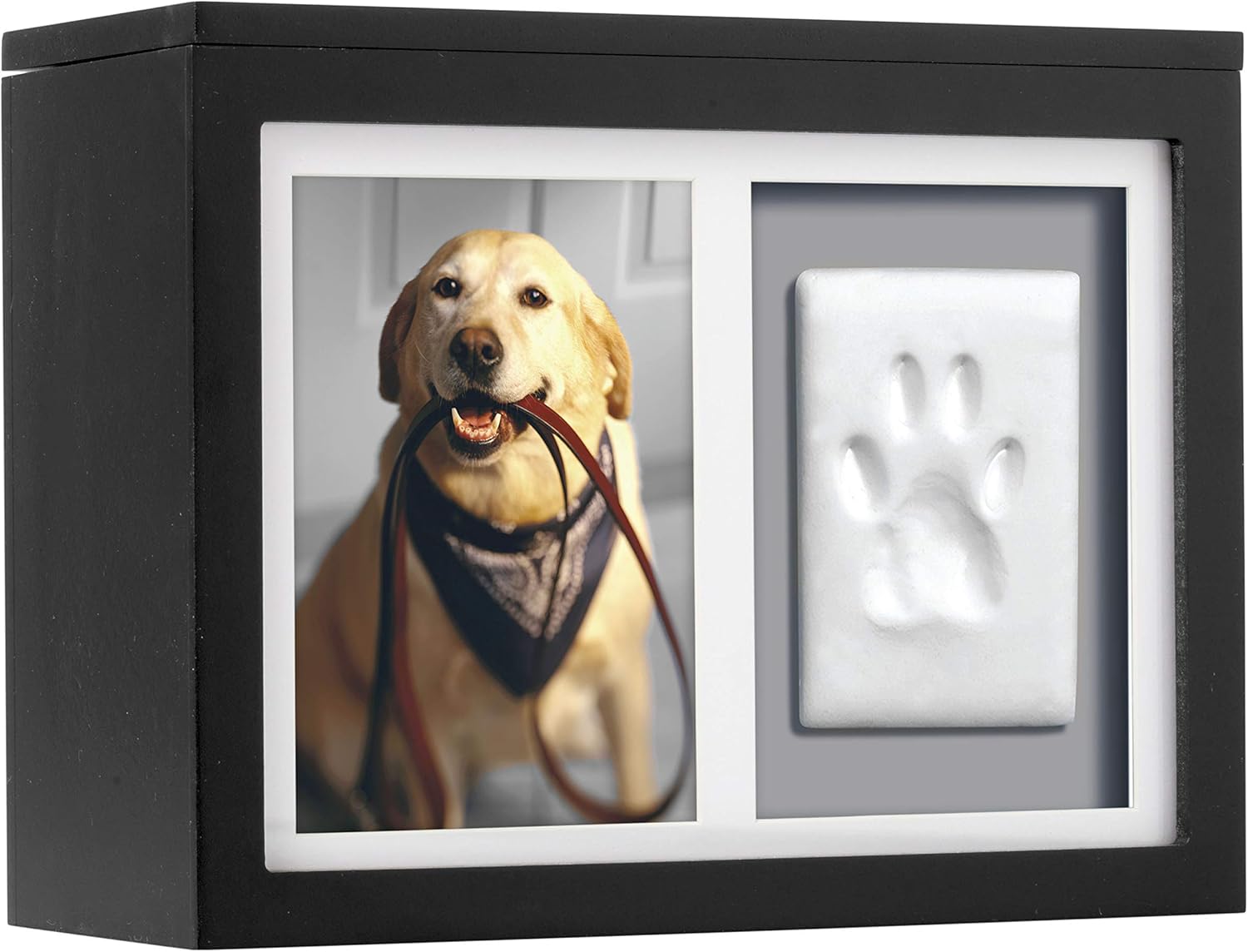 Pearhead Pet Memory Box & Urn – Solid Wood, Black Finish, Personalized Keepsake with Clay Paw-Print Kit & 4" × 6" Photo Frame – Holds Ashes, Collars, Special Toys & Memories
