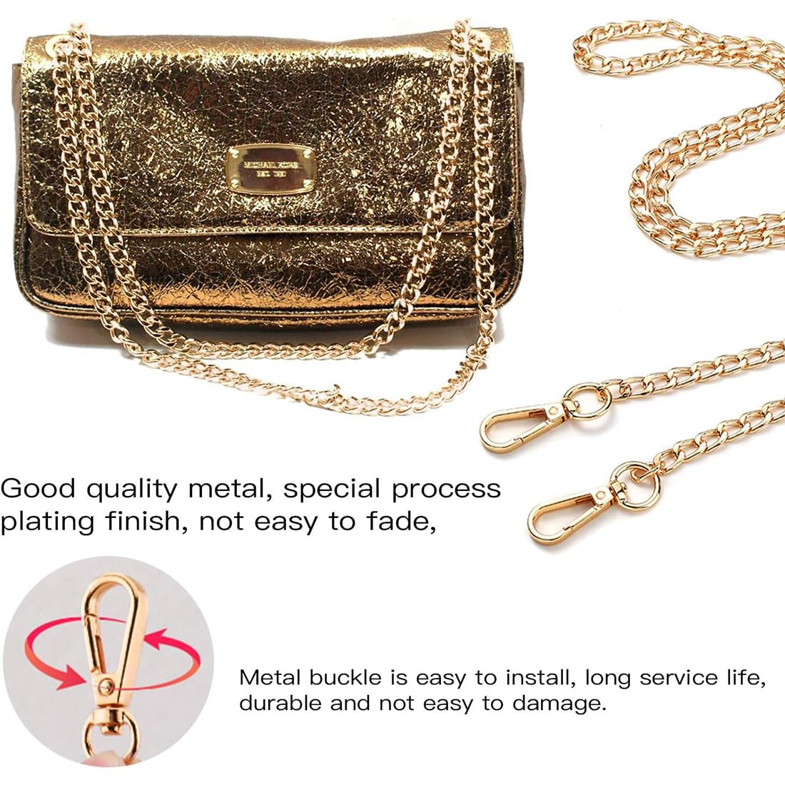 Cadena para Bolso, Cadenas de Metal Correas de Hombro, Correas de Cadenas de Bolsos con Hebillas, DIY Correa de Cadena para Carteras y Bolsos de Hombro - 120cm (Dorado)