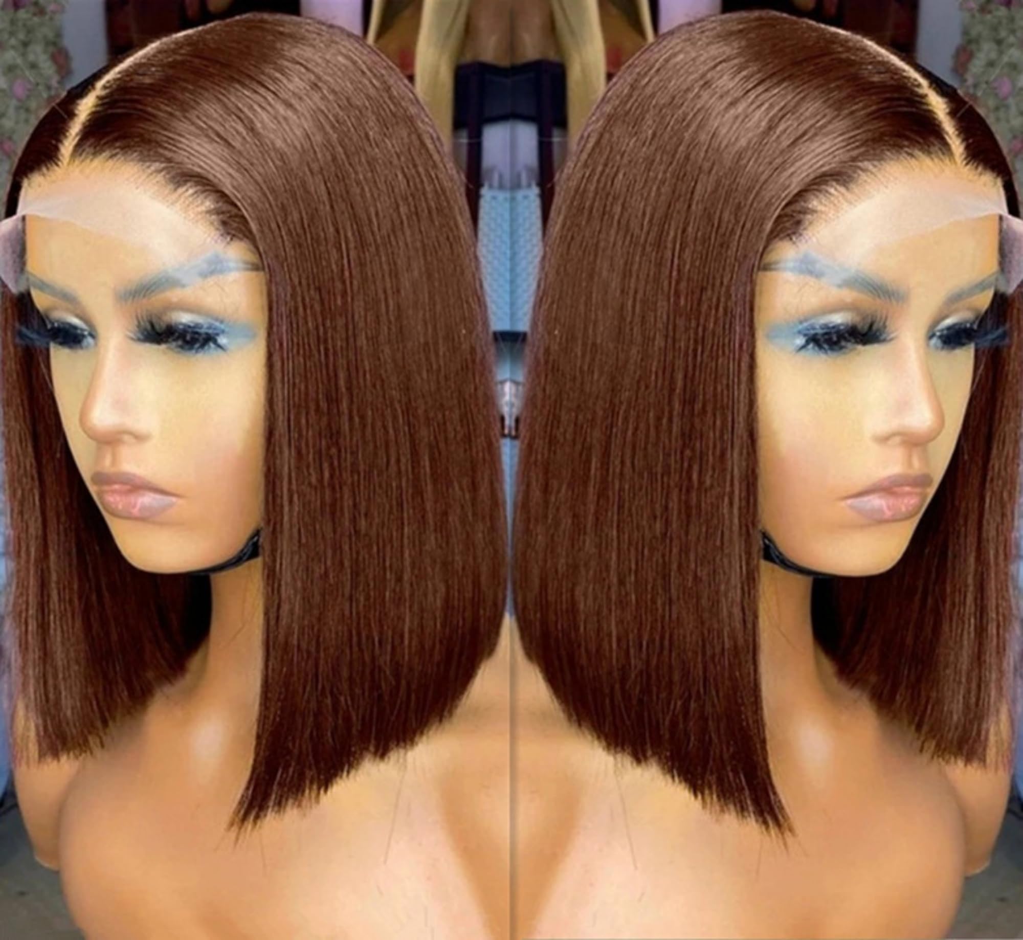 Bob Wig Human Hair Chocolate Brown 13×4 Lace Front Human Hair Wig Glueless Short Wigs For Black Women 180% Density 100% Human Hair (10 inch, Chocolate Brown)