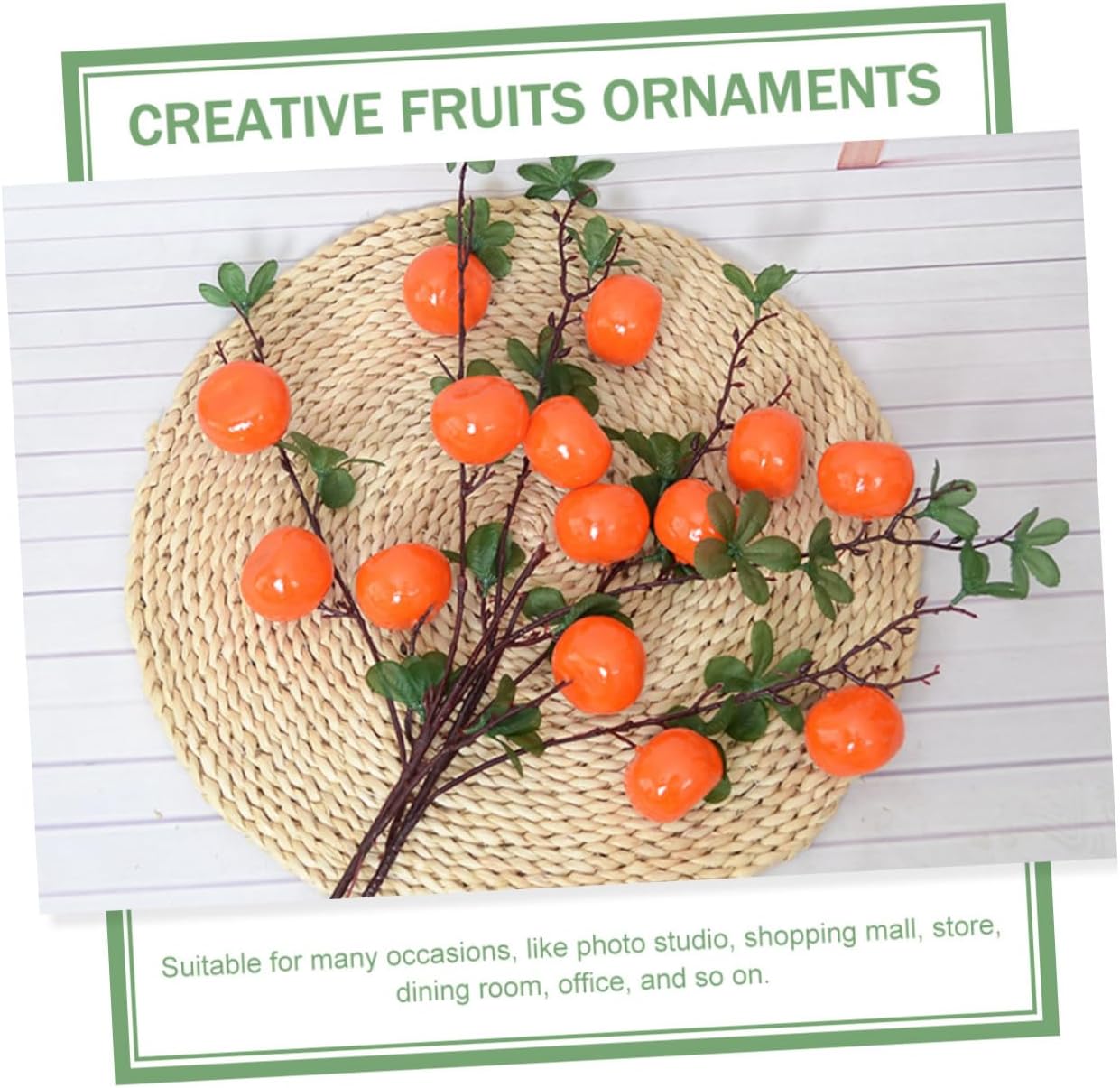 Artificial Orange Fruit Branches 7-Head Faux Citrus Decoration Plastic Simulated Fake Fruits for Living Room and Home Party Décor