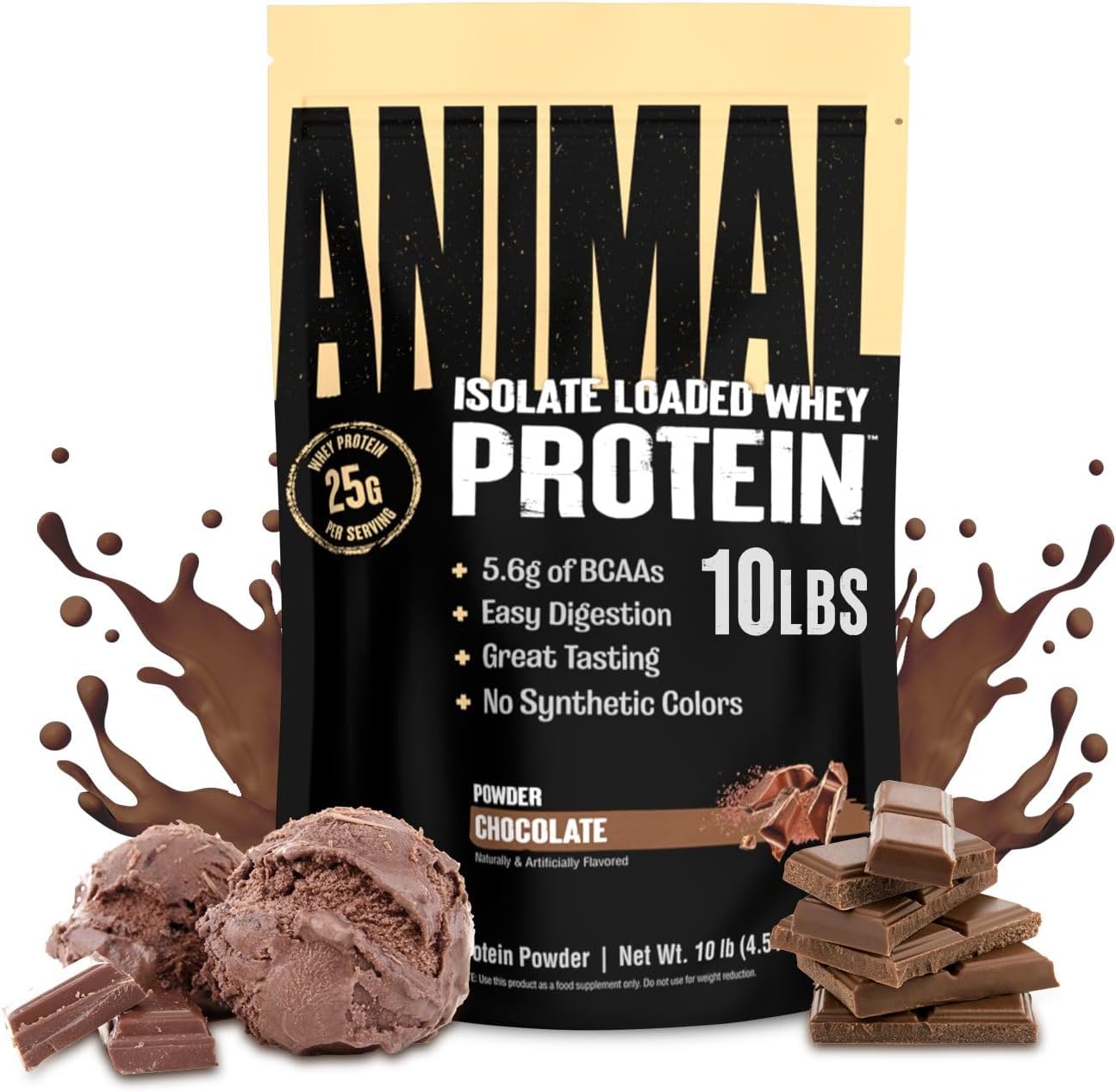 - Animal Whey Isolate Protein Powder - Loaded for Pre & Post Workout Muscle Builder and Recovery with Digestive Enzymes for Men & Women - 25g Protein, Great Taste, Low Sugar - Chocolate 10 lbs