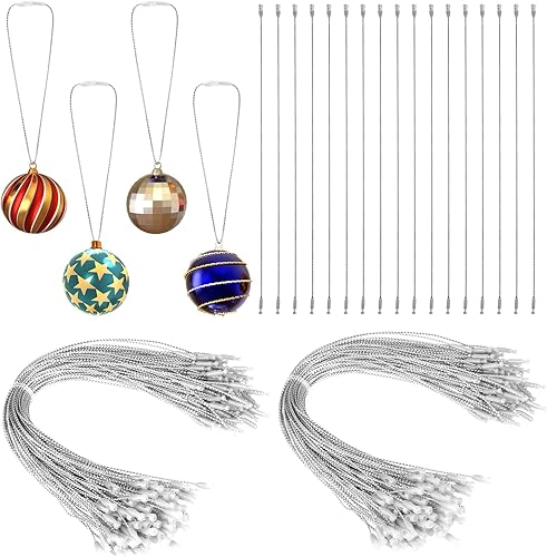 Miniatura 1 de 200 cuerdas para colgar adornos navideños, cinta metálica de 8 pulgadas para colgar adornos con cierre a presión, cordón a presión para decoración