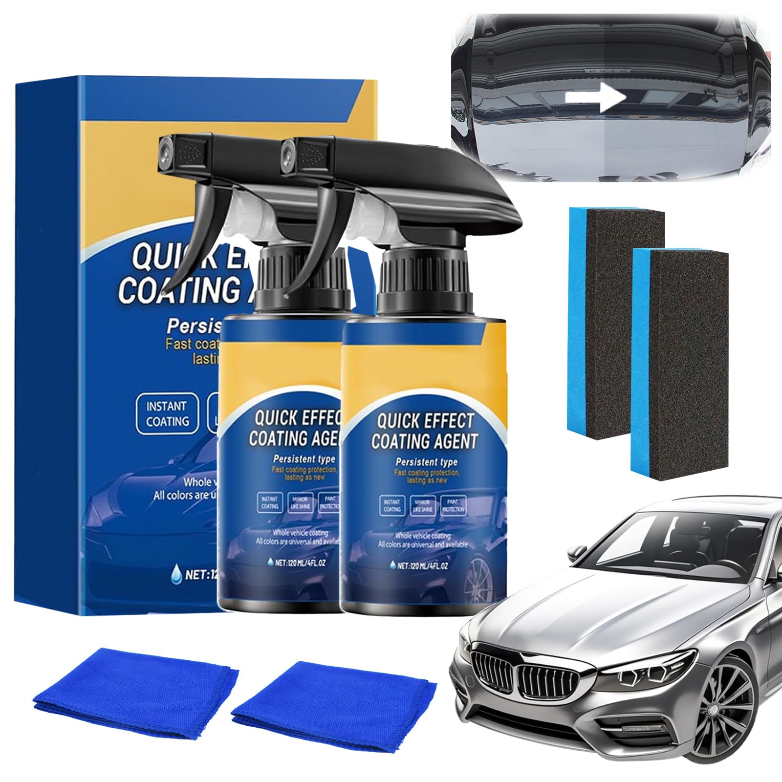 Quick Effect Coating Agent,Advanced Car Quick-Acting Coating Agent Spray, Car Coating Spray, Multi-functional Coating Renewal Agent, Car Wax Polish Spray for Cars(2pc/120ml)