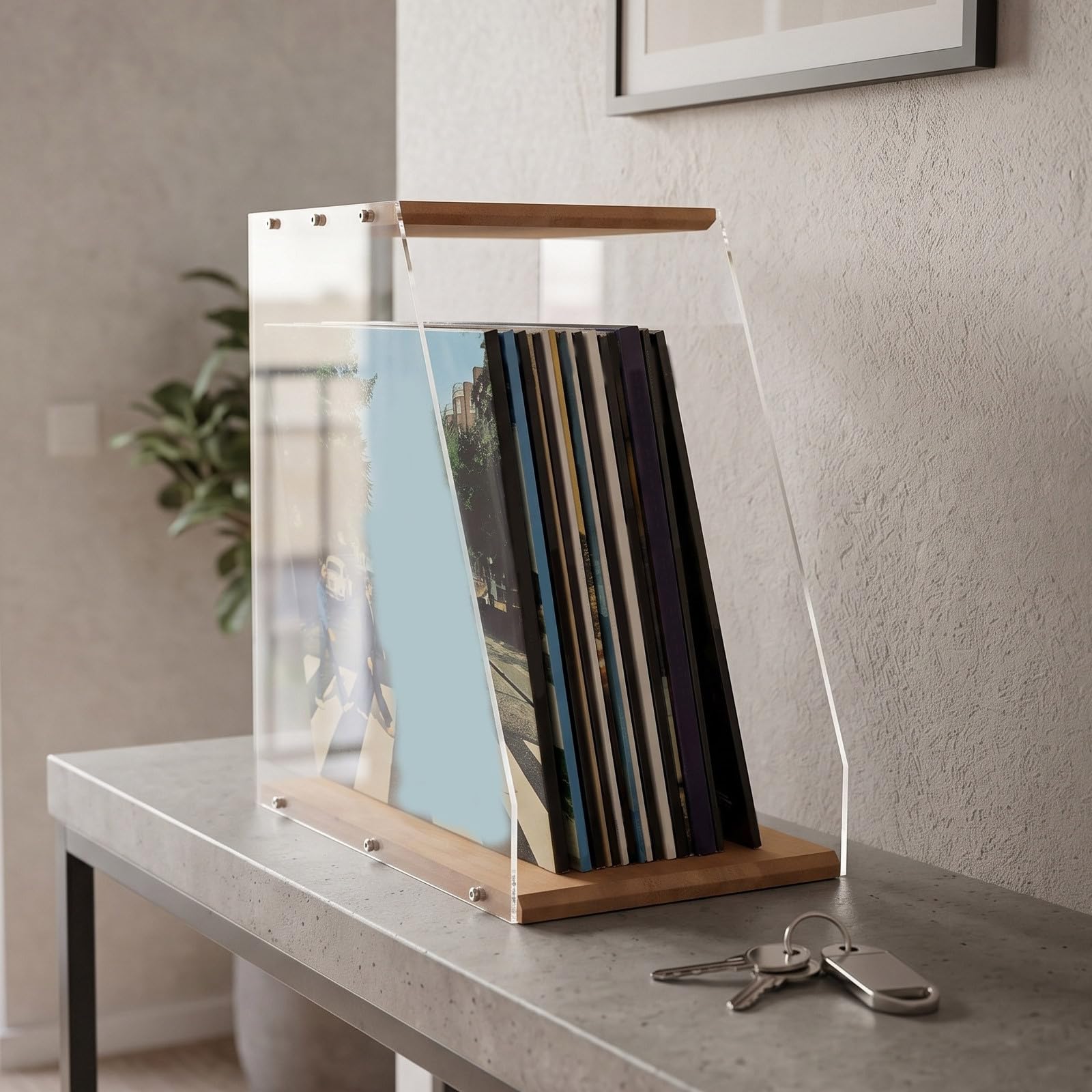 YARNOW Cassa in legno per la conservazione di dischi in vinile, espositore da tavolo per dischi, libri e cassette, contenitore a cubo per la tua preziosa collezione di album.
