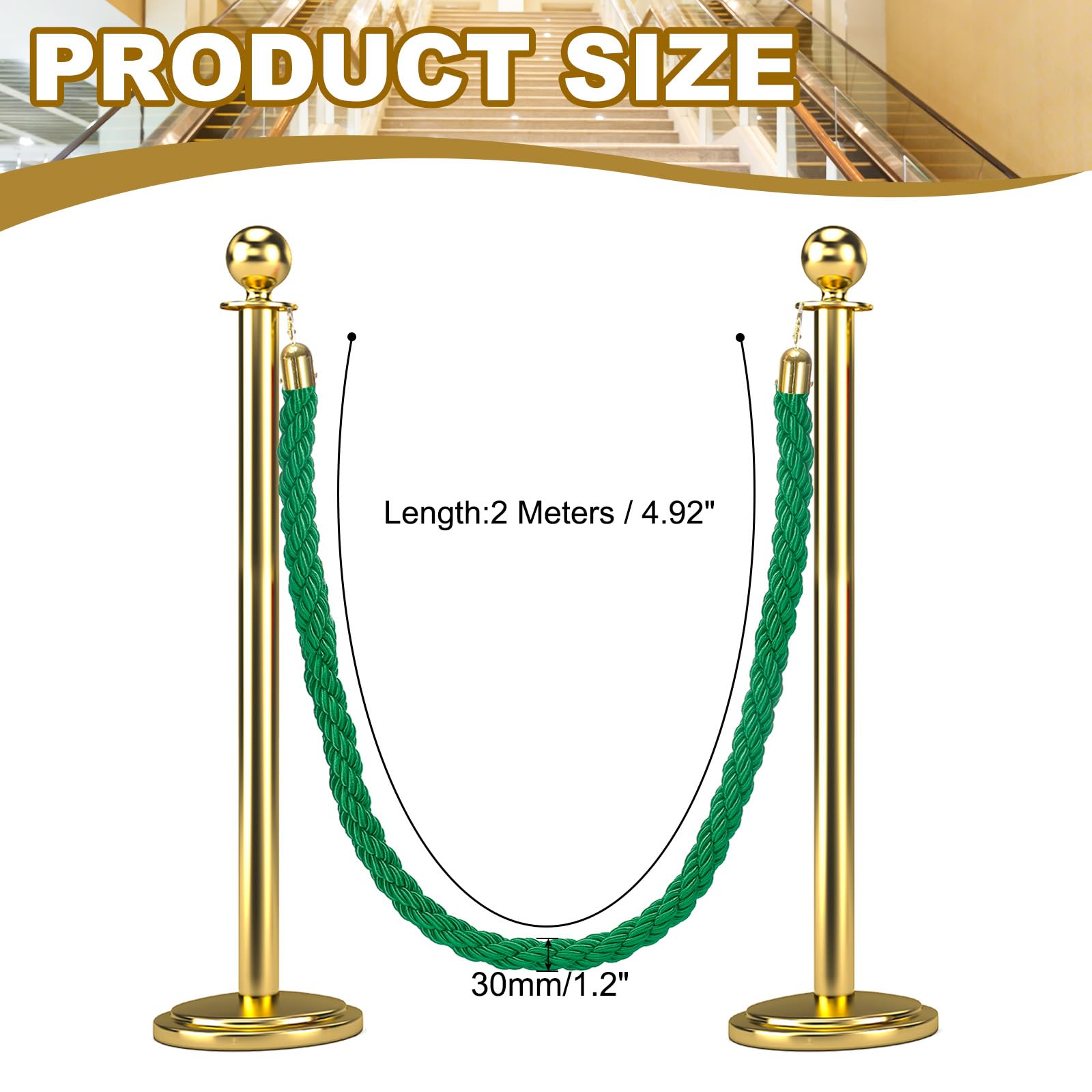 QUARKZMAN 6.6 Ft/2 m Cordone Barriera Ritorto Con Ganci Verde Dorato