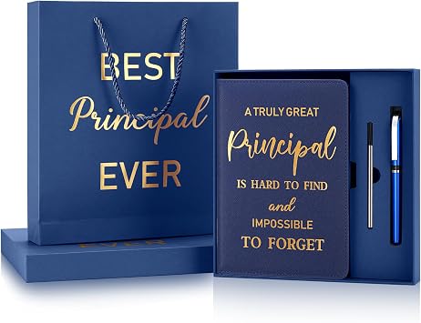 Hungdao 3 Pcs Best Principal Appreciation Gifts for Men Women A5 Leather Journal Principal Notebook with Ballpoint Pen Bags Box for Educator Retirement Birthday Teacher CoworkerBlue