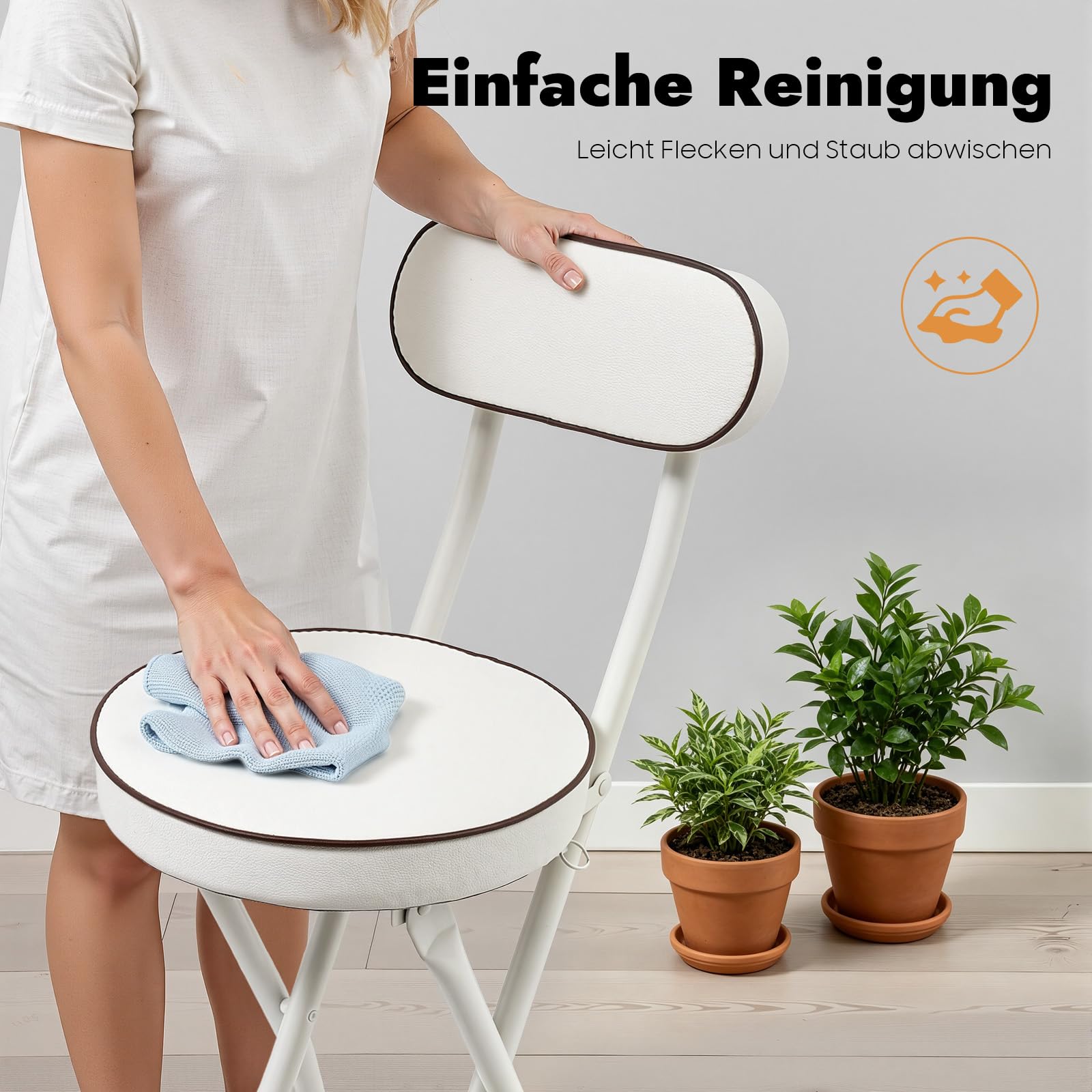 Taburete de bar plegable, juego de 2 taburetes de cocina plegables con respaldo, silla redonda acolchada, silla de desayuno de 65 cm de altura, silla alta plegable, ayuda de pie para